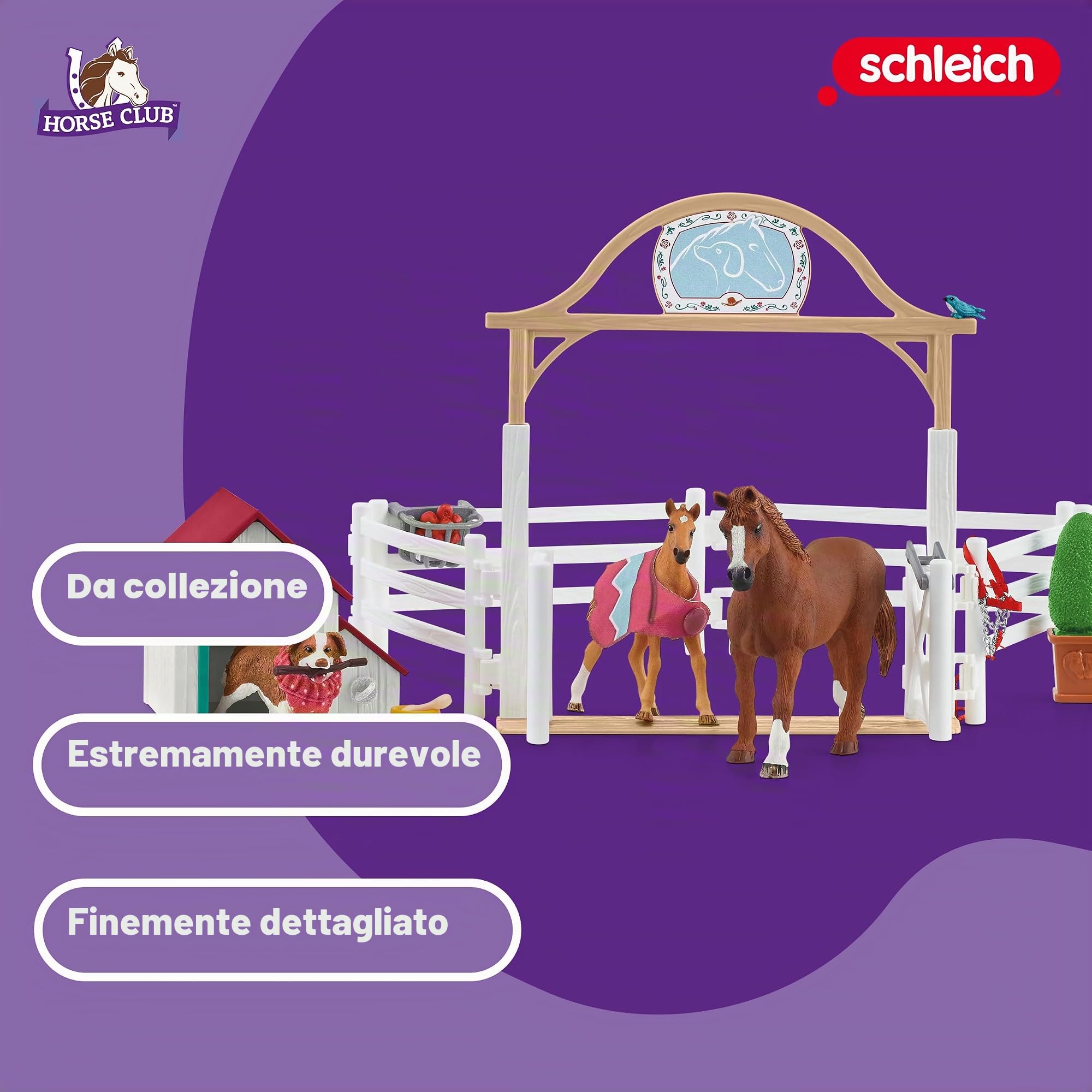 Schleich HORSE CLUB | I cavalli ospiti di Hannah con cagnolina Ruby 42458 | Set da gioco dai 6 anni | set con personaggi, numerose funzioni e tanti accessori | giocattolo cavallo realistico | 33 pezzi