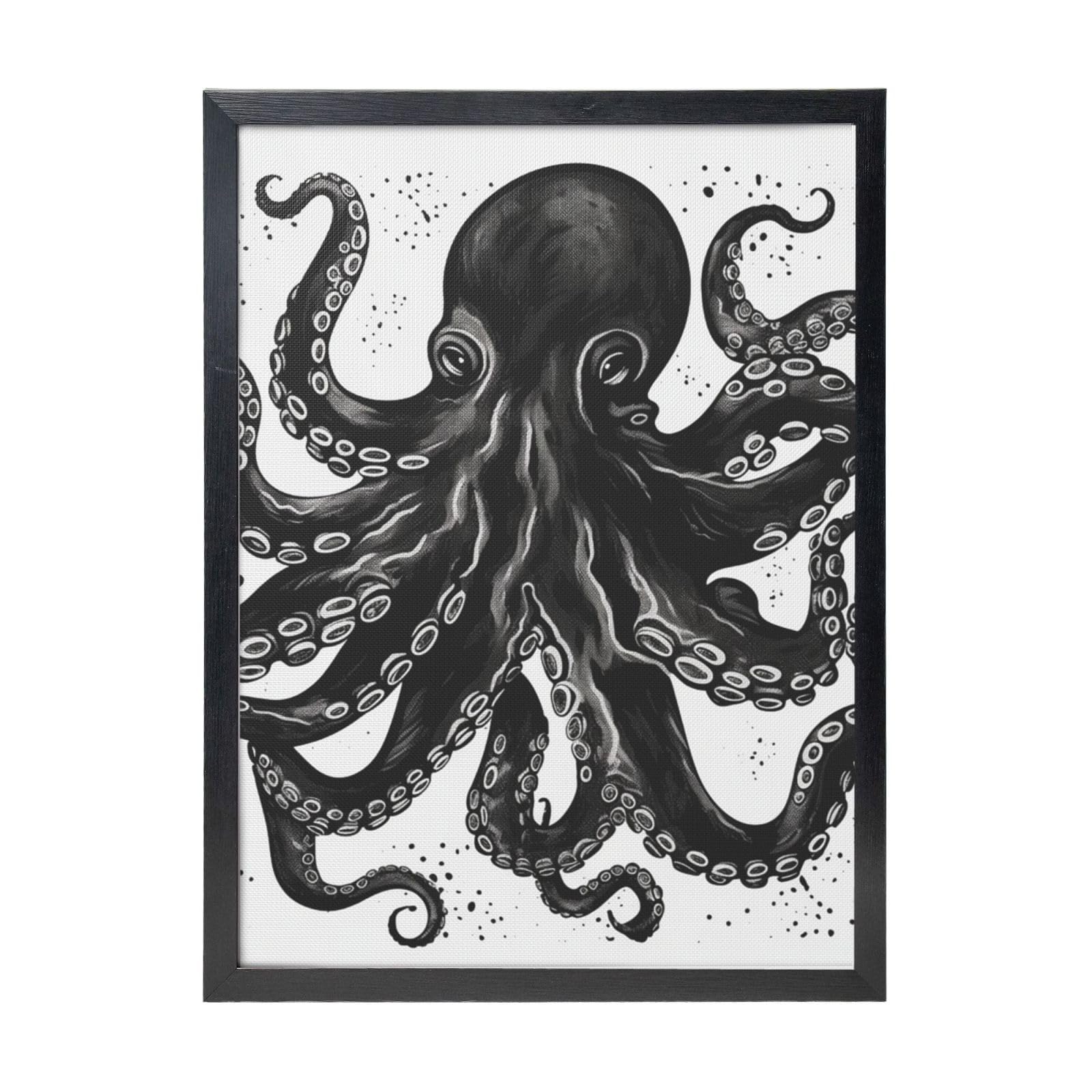 Framed Wall Art - Decorative Canvas Painting Classic Black Octopus Pictures Poster Aesthetic Modern Prints Artwork for Bedroom Office Wall Decor Ready To Hang 12x16 in