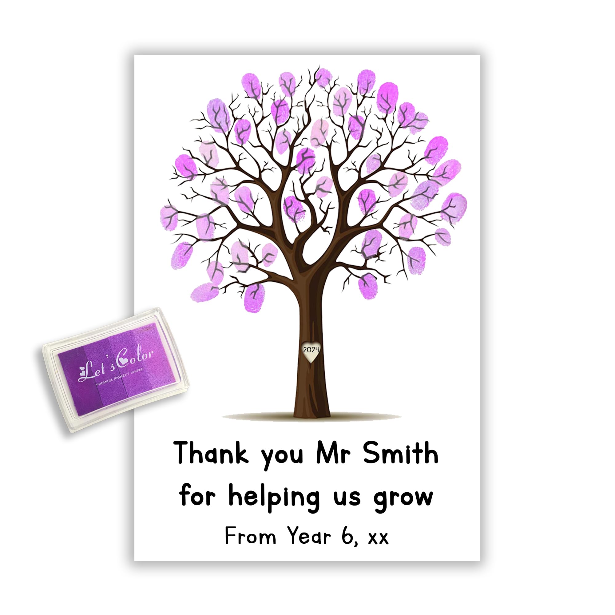 Fuzzy Cactus Personalised Teacher Thank You For Helping Us Grow Finger Print Tree - A4 Print, Ink Pad - Add Teacher Name & Class! (Purple Ink Pad, Print Only)