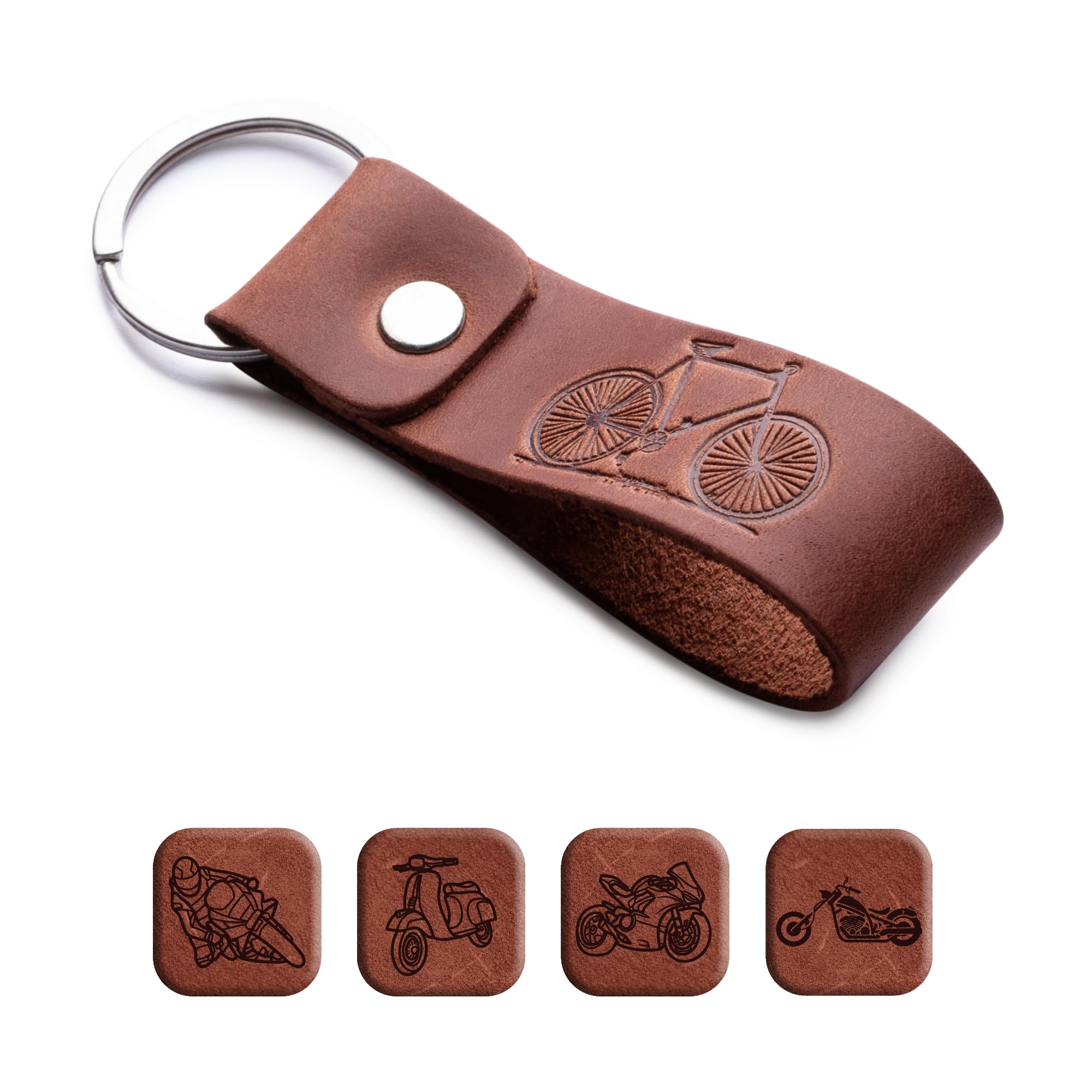 MAGOR Leather Keychain Favorite for Men, Keyring Gift for Women & Men, Birthday & Anniversary, Full Cow Leather (Bike)