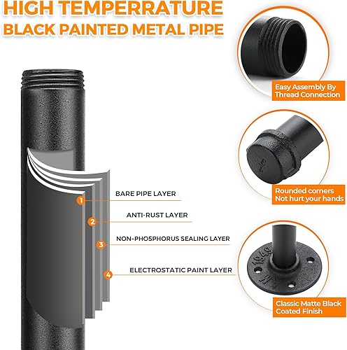 Miniatura 3 de Home Expert Perchero flotante de tubo industrial negro de 8 pulgadas montado en la pared, perchero resistente para colgar ropa, barra colgante