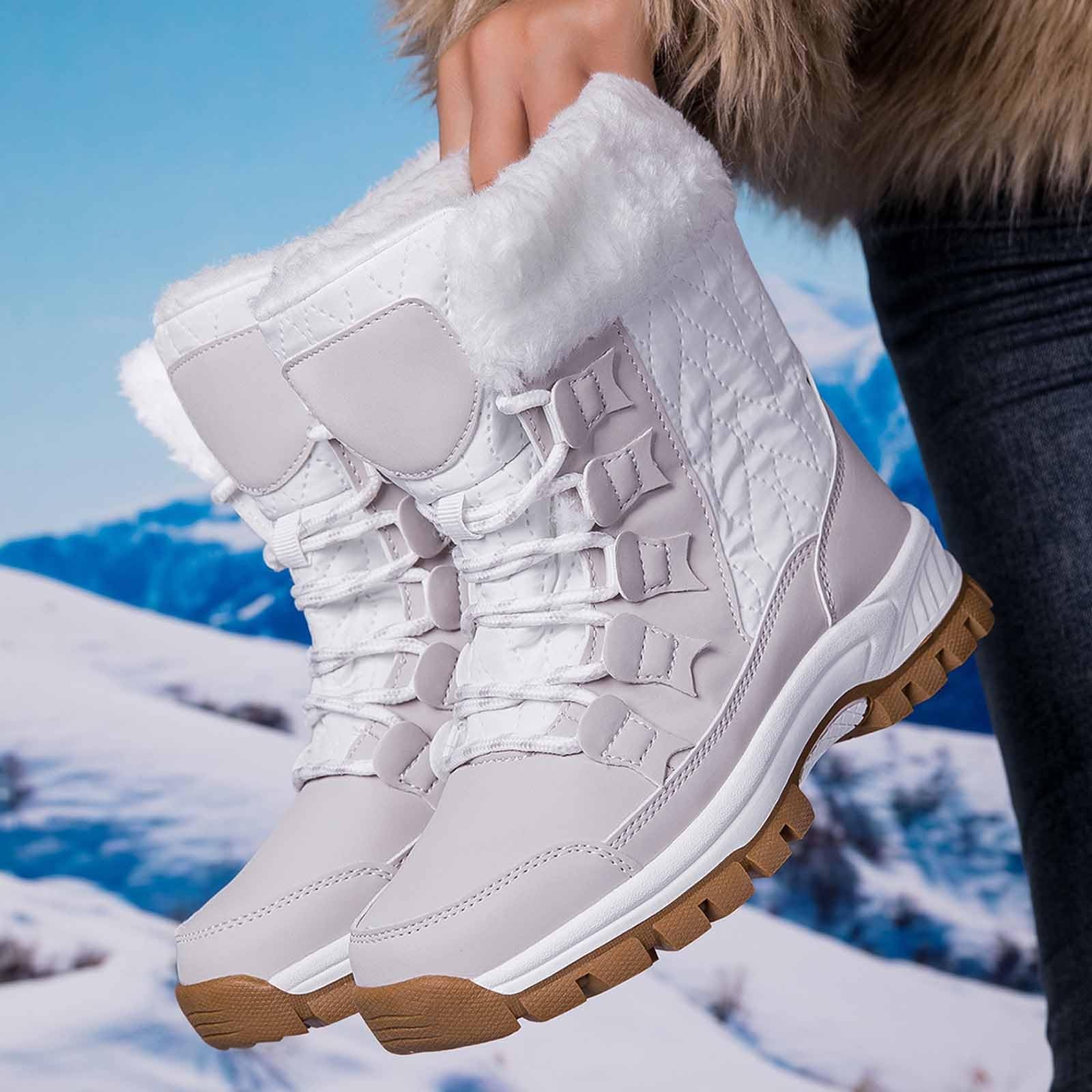 Scarpe da Neve 2026 Stivali Invernali Alla Moda, Foderati Antiscivolo, Isolati Per Il Freddo, con Plateau, Donna, Comode e Calde, Calzature Trekking Suola Spessa Trazione