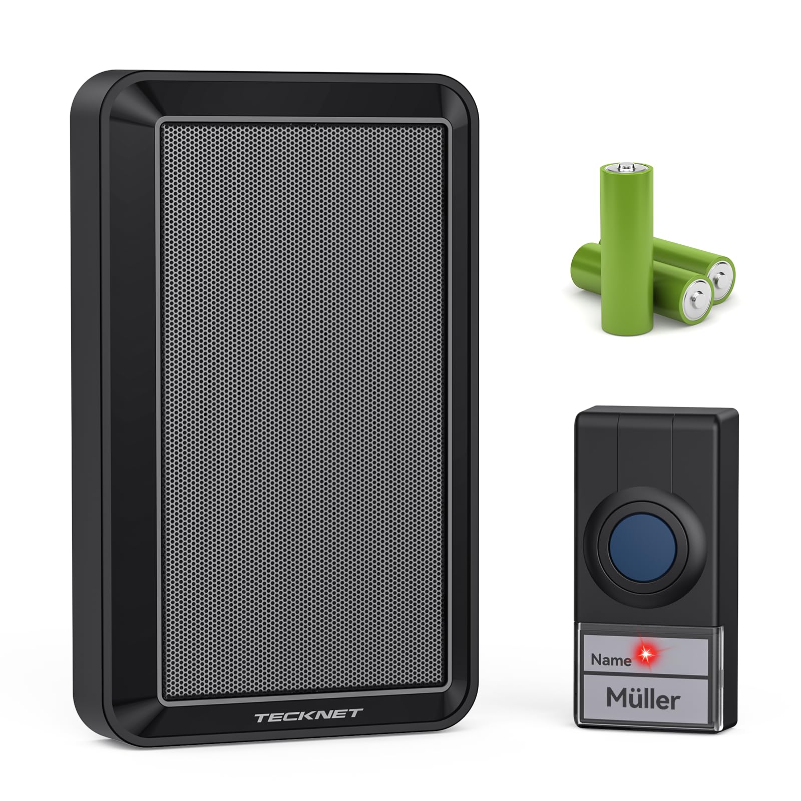 TECKNET Funkklingel Batteriebetrieben, 130 dB Laut Kabellose Türklingel, IP65 Wasserdicht Haustür Klingel Set mit 400 m Reichweite, 38 Melodien auf 4 Stufen Volumes für Hörgeschädigte oder Senioren