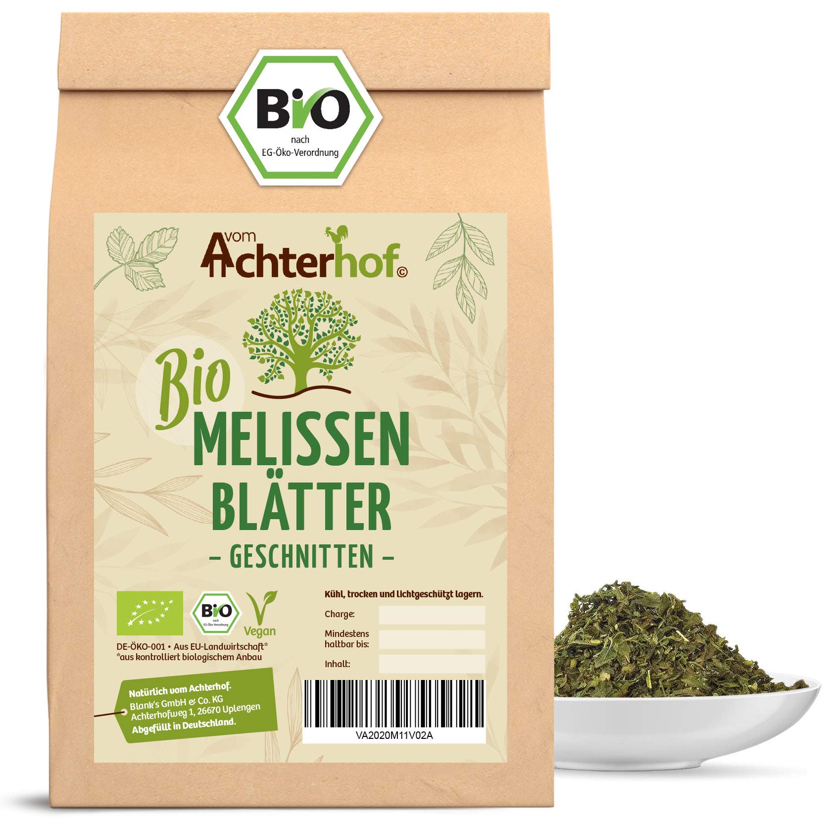 Melissentee BIO | 100g | 100% Melisse ohne Zusätze | Melissenblätter Tee getrocknet geschnitten lose | vom Achterhof