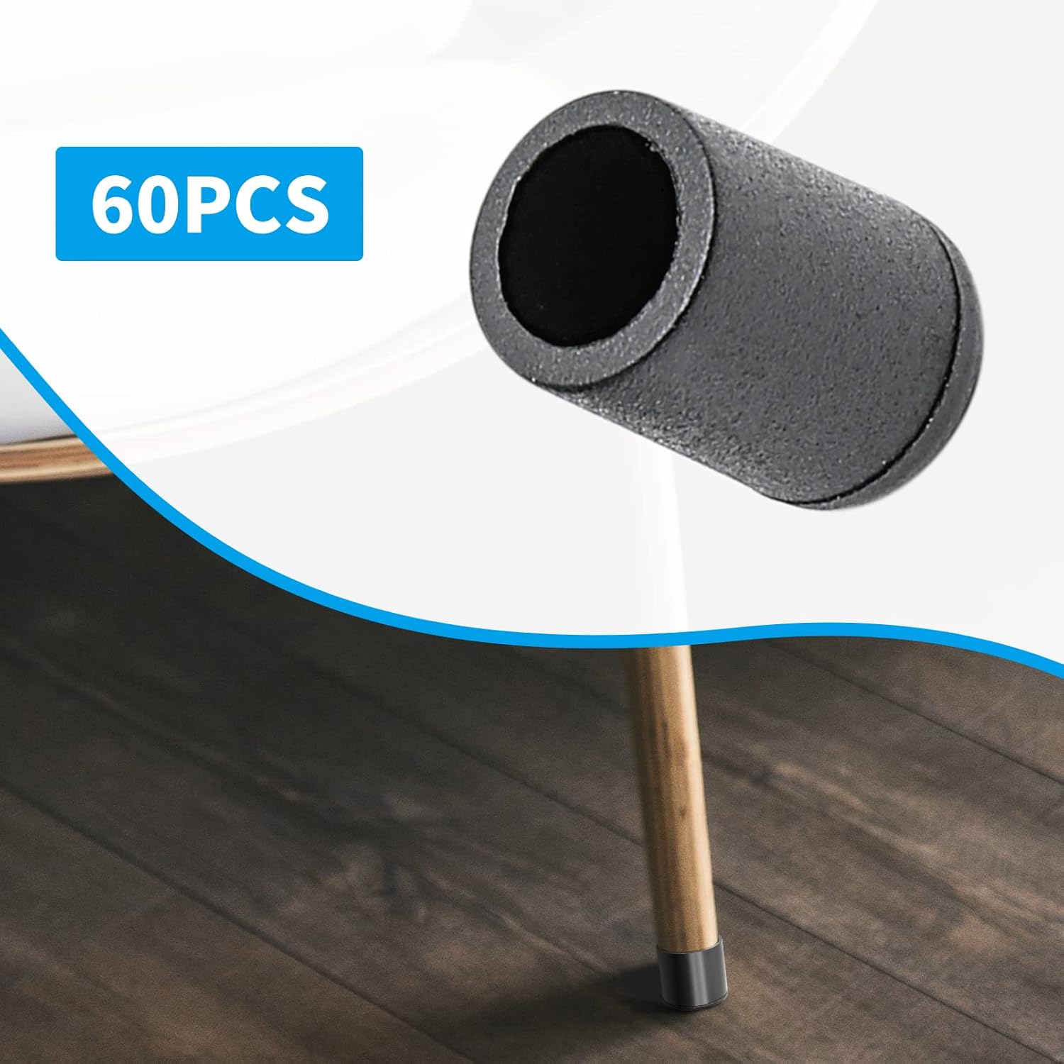 60 Pcs Black Plastic End Caps, 1/4 Inch (6mm) Diameter Round Plastic Furniture Chair Leg Caps Plastic Tips Floor Protectors Feet Pads for Desk Chair Leg (Round)