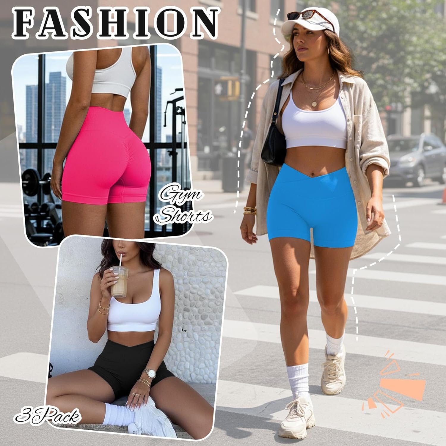 Coume 3 Pack Women's Workout Gym Shorts High Waist Seamless Biker Shorts Cross Butt Lifting Scrunch Athletic Yoga Sports - Image 7