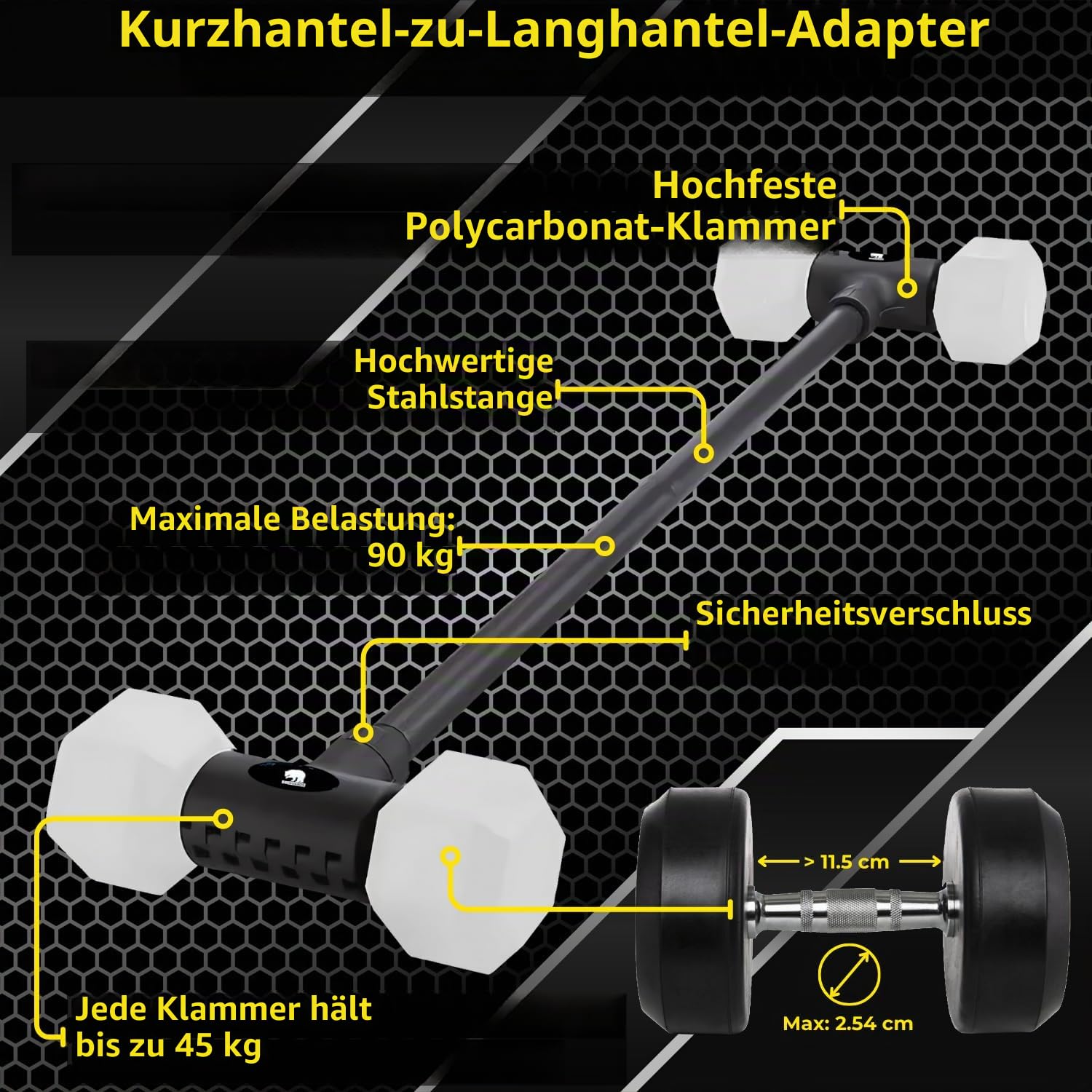 Adapter für Hanteln zu Langhantel und Kettlebell, Konverter für Kettlebell und Hantelstange, doppelte Verwendung, für Fitness zu Hause, Set mit Grip und Hantelstange