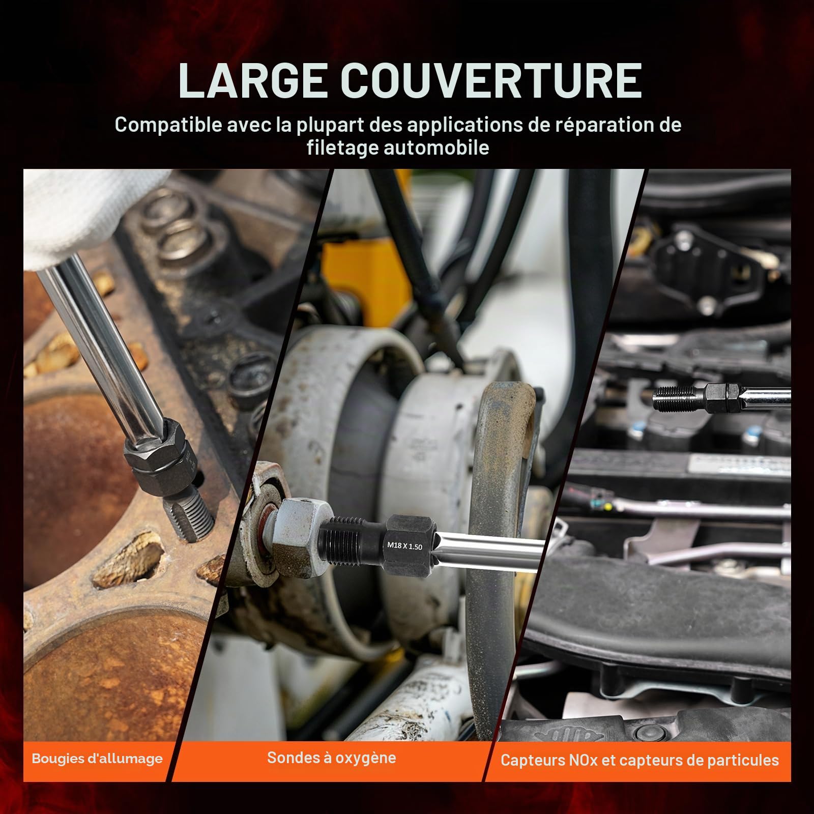 VEVOR Kit de Réparation de Filetage 7 Pièces, Outils à Restaurer Les Filetages Abîmes Métriques M10 M12 M14 M18 M20 M22, avec Étui, Acier au Carbone Traité Thermiquement, pour Réparation Automobile