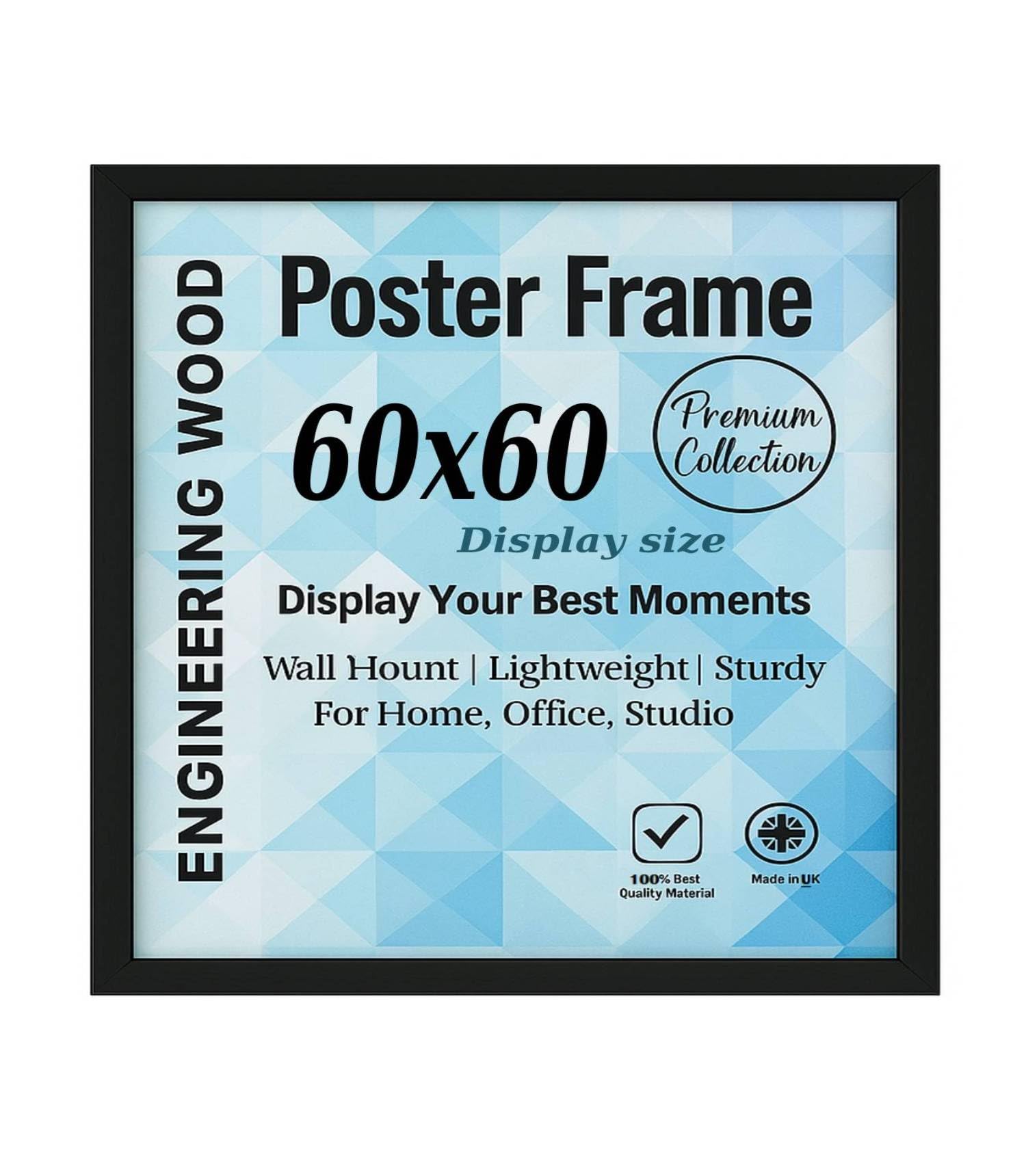 Modern Black Poster Frame 60x60 cm Size For Display MDF Wood Construction with Acrylic Glass - Picture Frame — image 1