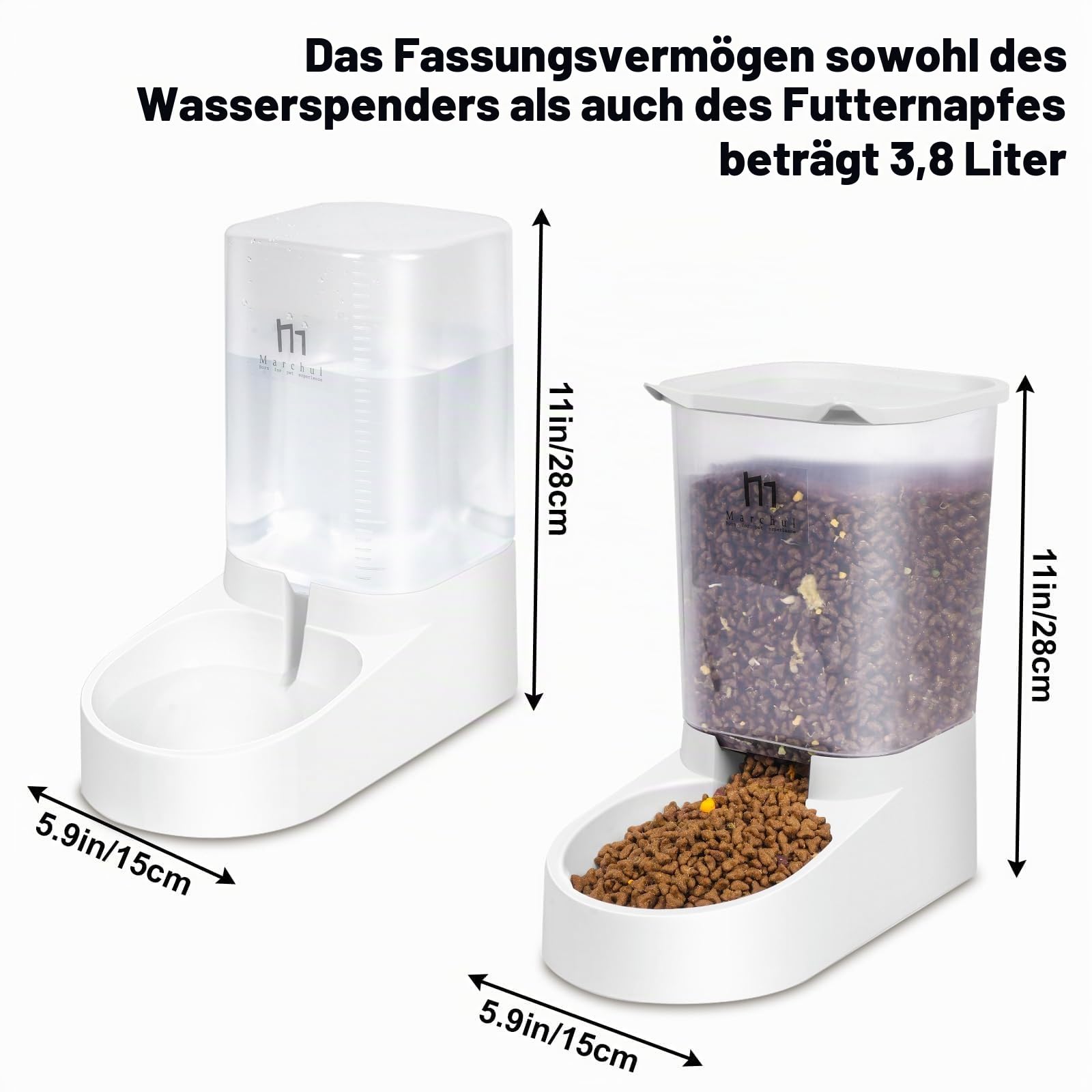 Marchul Automatischer Futterspender für kleine und mittelgroße Haustiere, 3,8 L, Reisefutterspender und Wasserspender für Hunde, Katzen, Haustiere