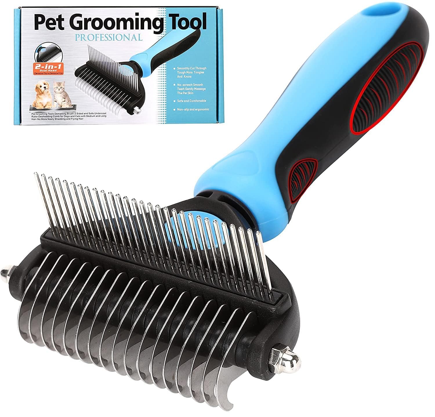 IFAN® 2-in-1 Pet Comb for Dogs and Cats- Professional Flea and Knot Removing Tool- Carding and Flying Hair Remover for Long and Short Hair (17/29 Tooth)