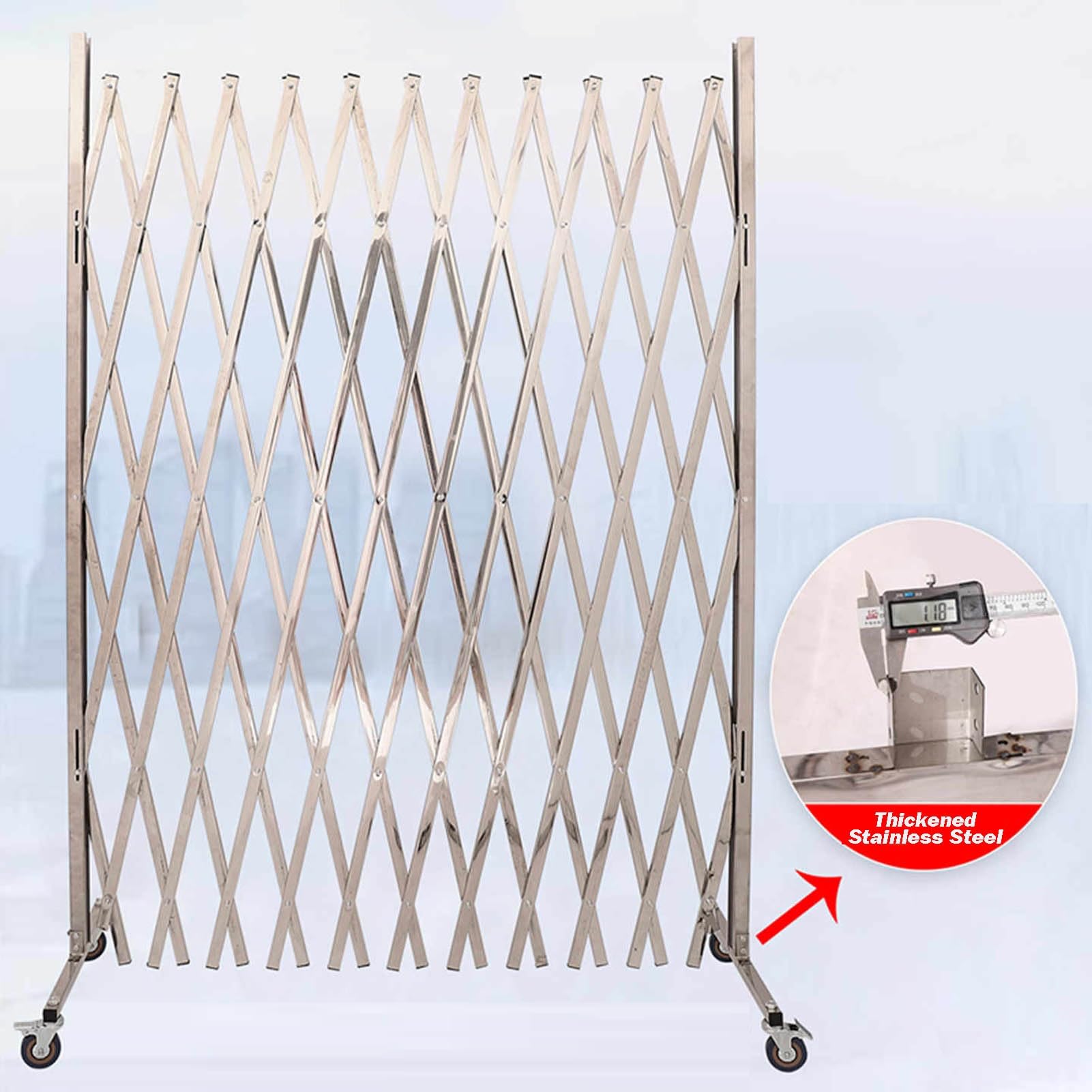 Puerta de seguridad de metal expandible con ruedas, valla de acero de 4.9 pies para obras de construcción y uso al aire libre, valla plegable para seguridad vial y control de acceso