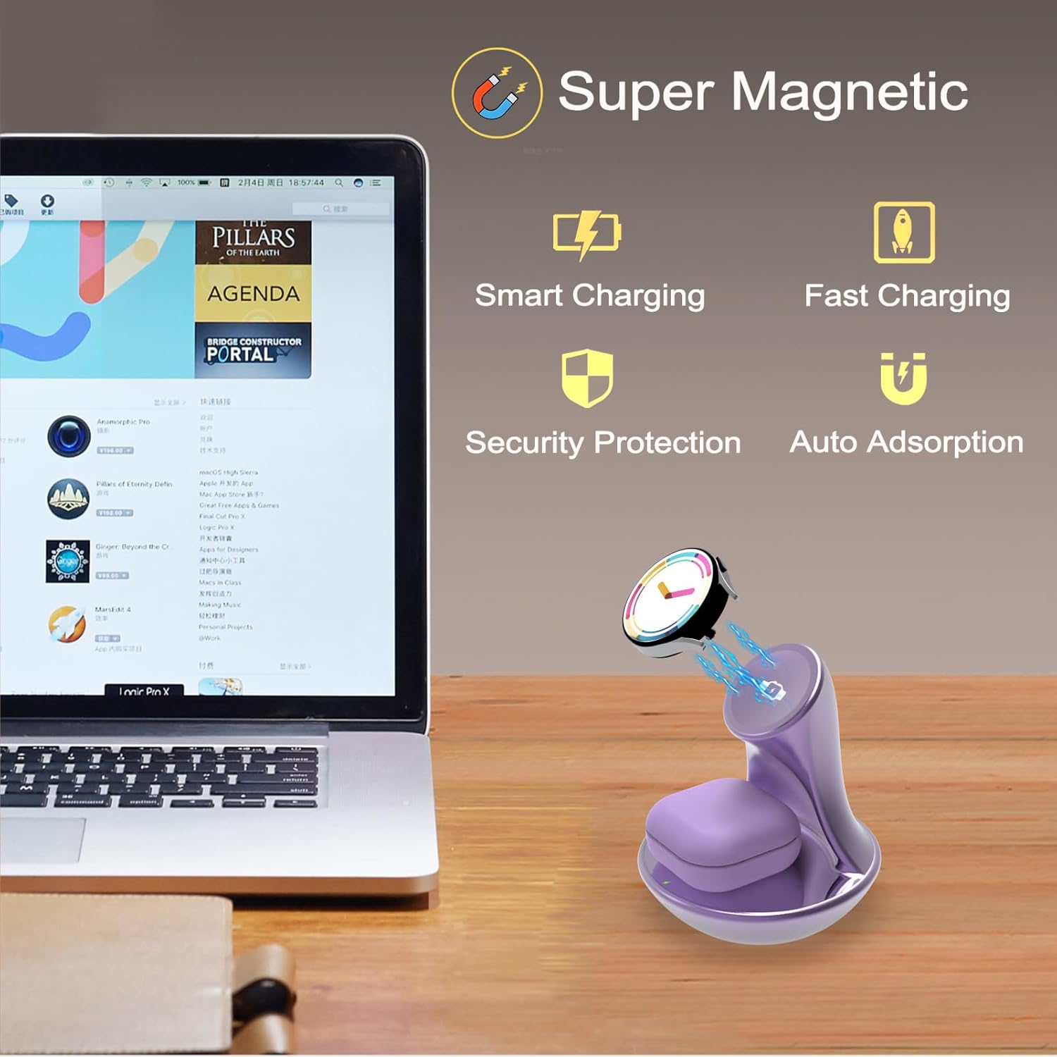 iMorde for Samsung Galaxy Watch Charger Stand Ultra 7 6 5 4 3 Pro Classic,Fast Charging for Samsung Watch Charger Holder,for Galaxy 3/2/Buds+/Buds 2 Pro,Wireless Charging USB C(Purple) - Image 5