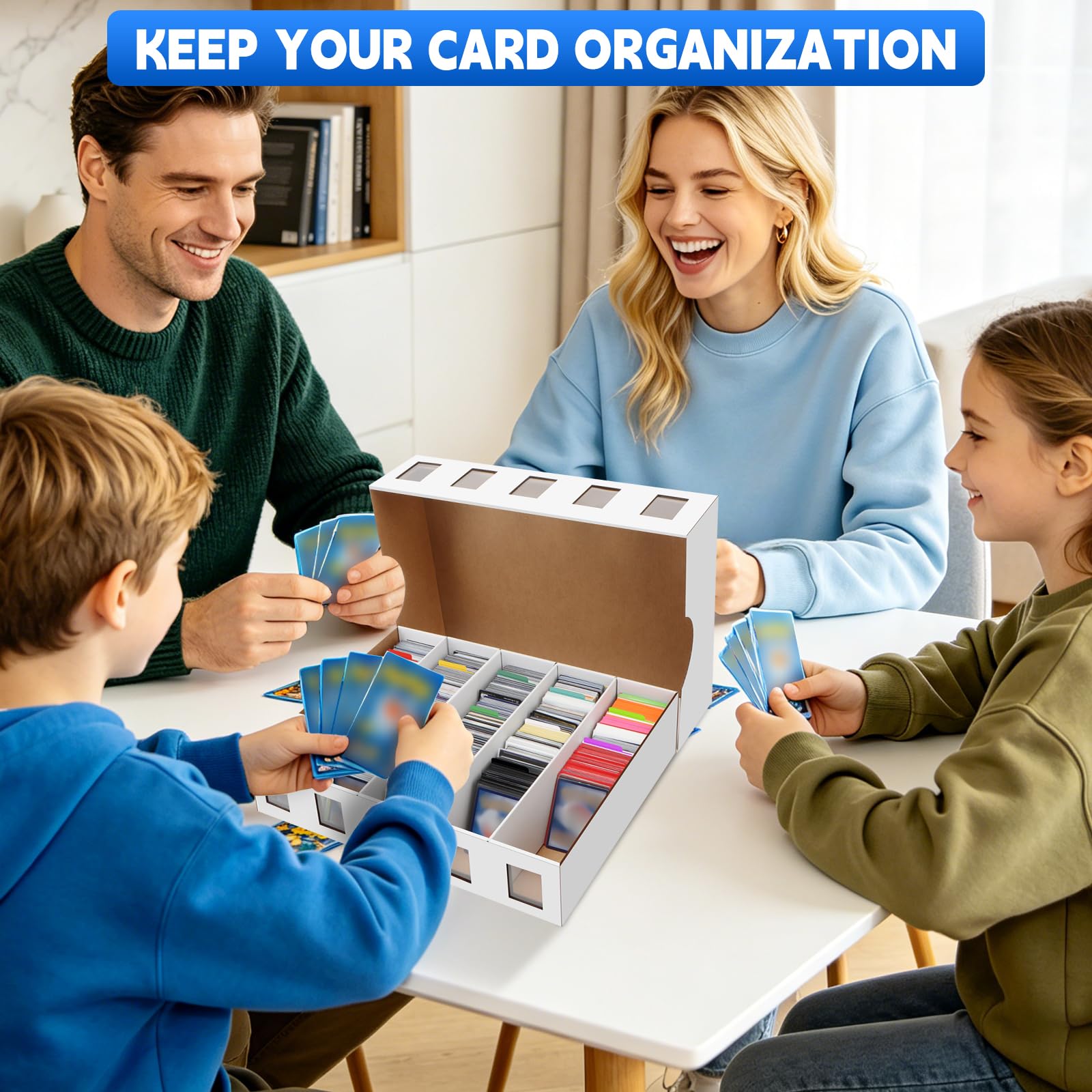 HIMOMO 6 Boîtes de Rangement pour Cartes à Collectionner à 5 Rangées, Jusqu’à 3700 Cartes par Boîte, avec 48 Séparateurs Colorés et Étiquettes, pour TCG, Cartes de Sport, Pochettes et Top Loaders