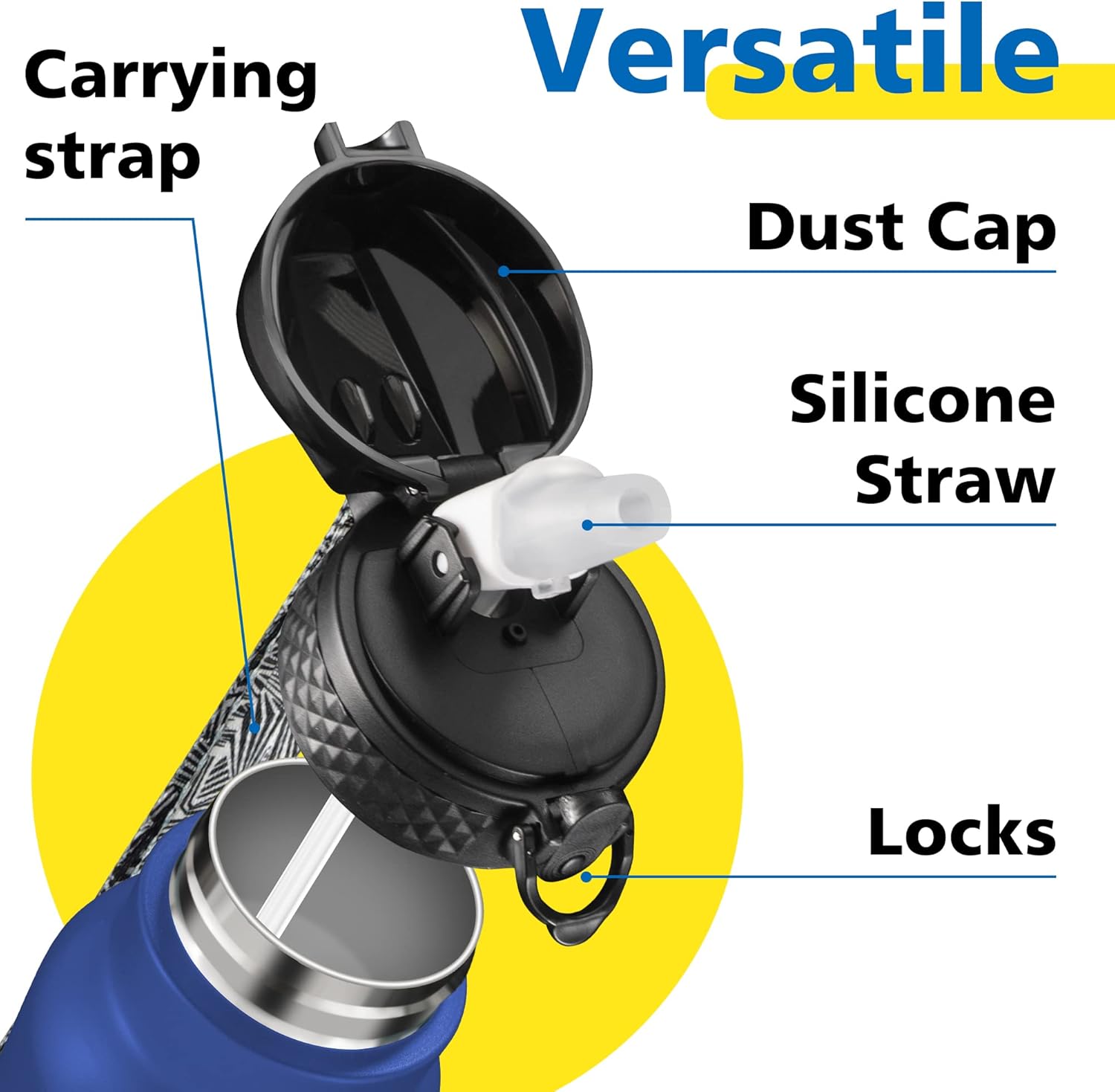 Han's Bottle Sports Water Bottle - 24 Oz, Straw Lid, Leak Proof, Vacuum Insulated Stainless Steel, Double Walled, Thermo Mug,Navy Blue - Image 3