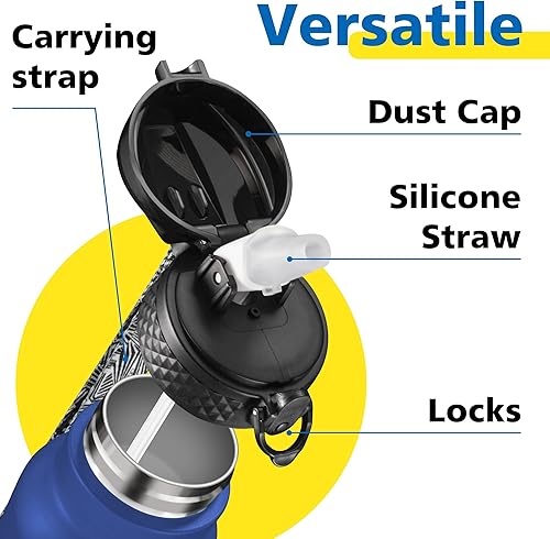 Miniatura 3 de Han's Bottle Botella de agua deportiva de 24 onzas, tapa con pajilla, a prueba de fugas, acero inoxidable aislado al vacío, doble pared, taza