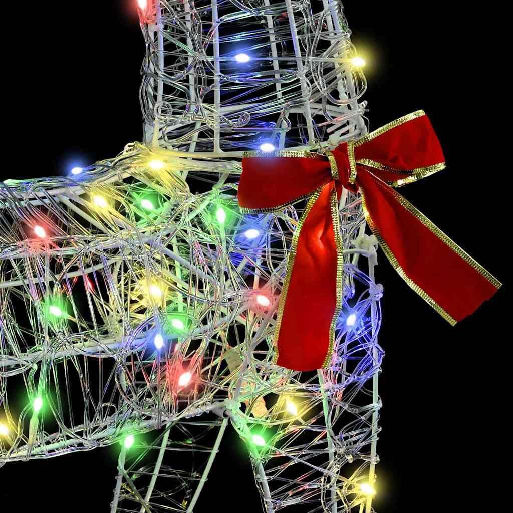 Renna colorata che tira la slitta, 200 LED, acrilico, 70 x 26 x 129 cm, alimentazione USB, per interni ed esterni protetti, decorazione festiva
