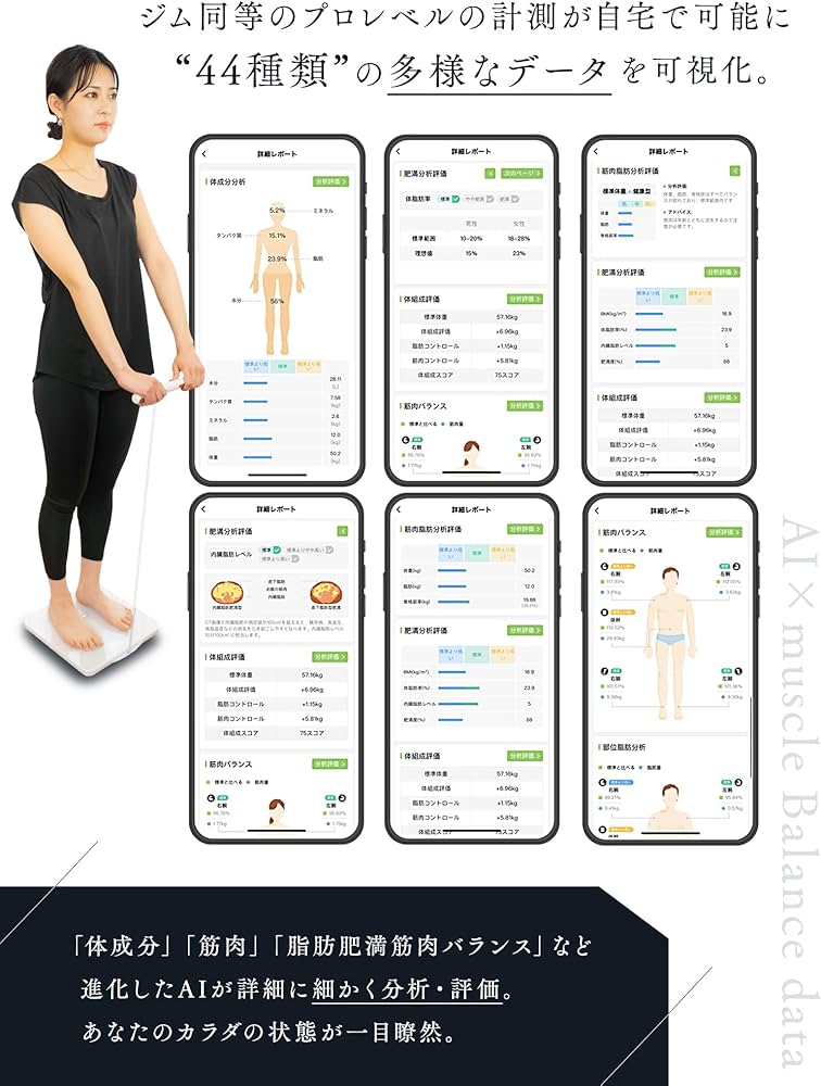 Amazon.co.jp: 体重計 AI×体組成計プレミアム-ジムレベルの44項目全身