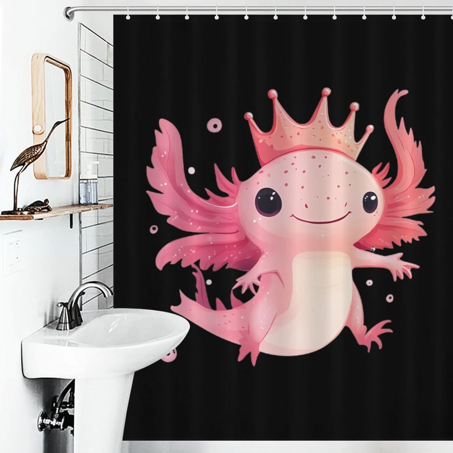 Cute Axolotl Funny Shower Curtains Washable Bath Curtain Liner with Hooks for Bathroom Bath Tubs