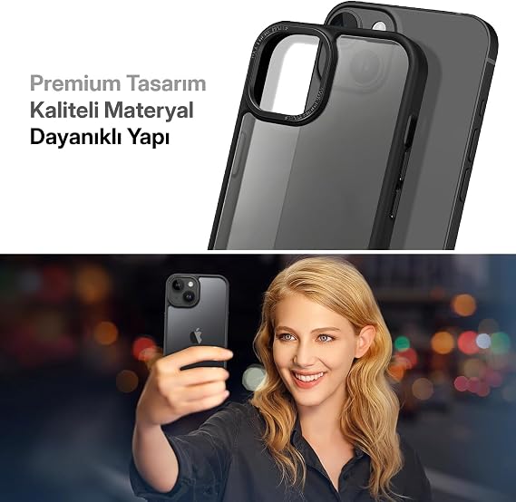 Matte Hybrid Material for Minesk iphone 15 Premium Case with Metal Camera Protection and Metal Keypad Providing Ultra Strong Protection and Stylish Appearance (Black, 15)
