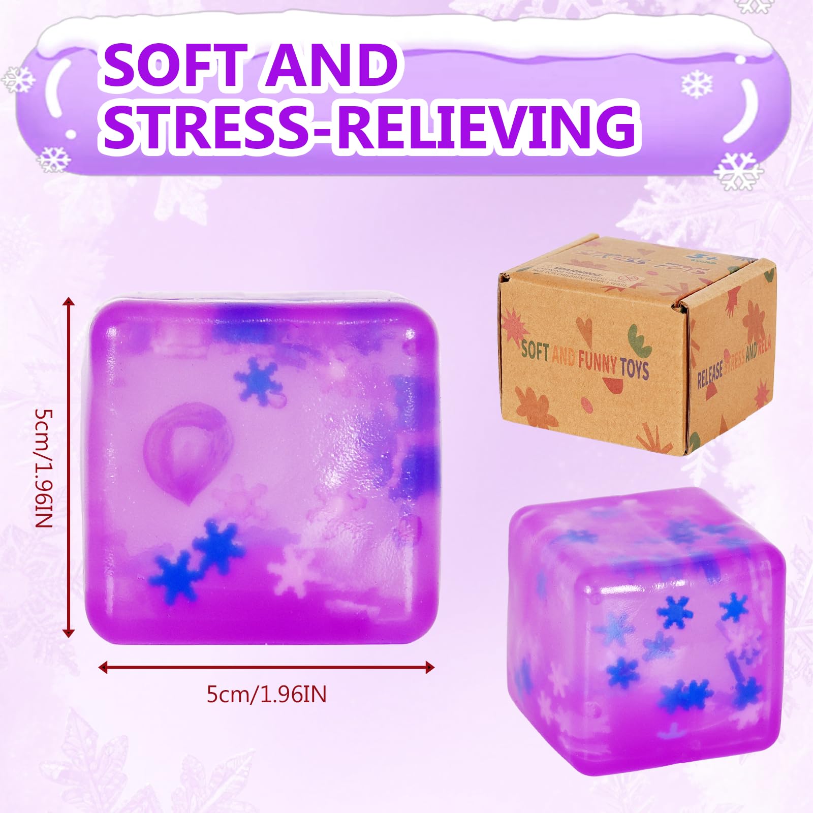 Copfeqyr 1pack 5 cm / 1.97 in snowflake squeeze toy - fidget toys for kids and adults stress cube, squishy toys in gift box (Purple) - Image 2