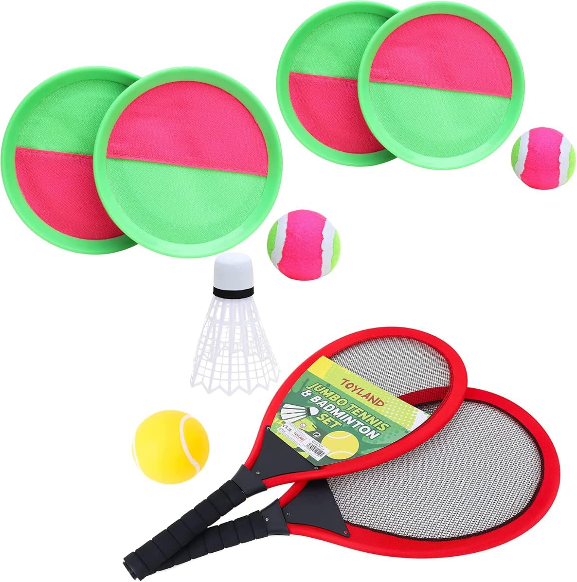 Toyland® Summer Games Activity Pack Jumbo Tennis & Badminton Set and Catch Ball Set Outdoor