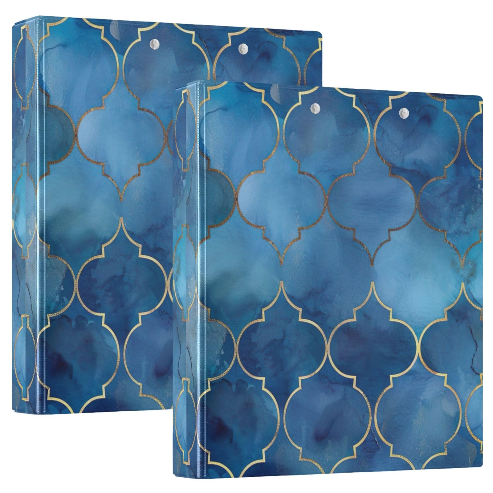 Blue Gold Marble Mosaic Pattern Three Ring Binder 1.5 Inch Office Binders 2 Pack