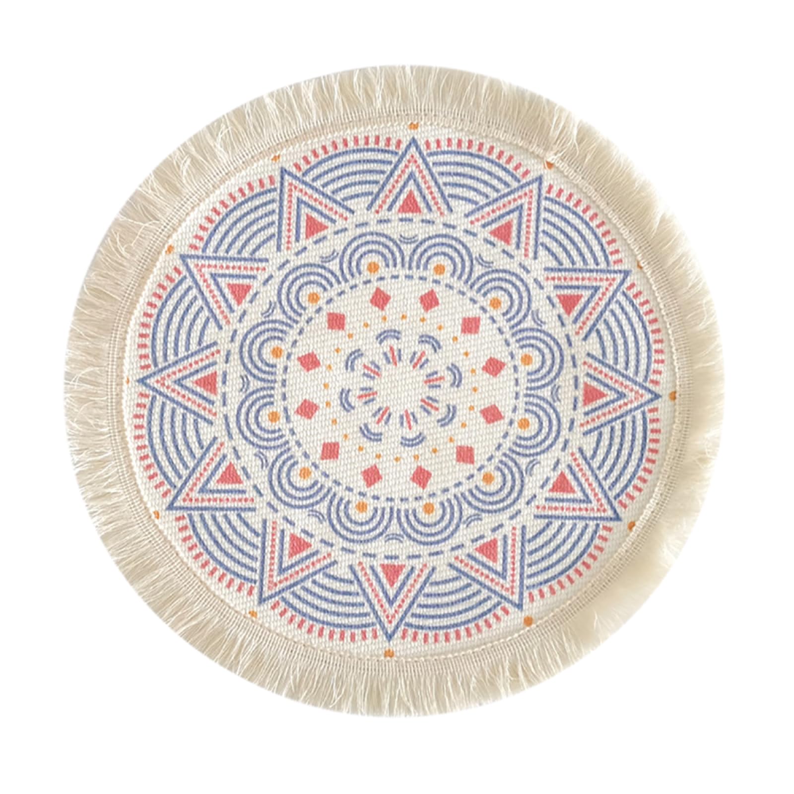 Set de table rond bohème en coton tressé de 33 cm avec pompon imprimé
