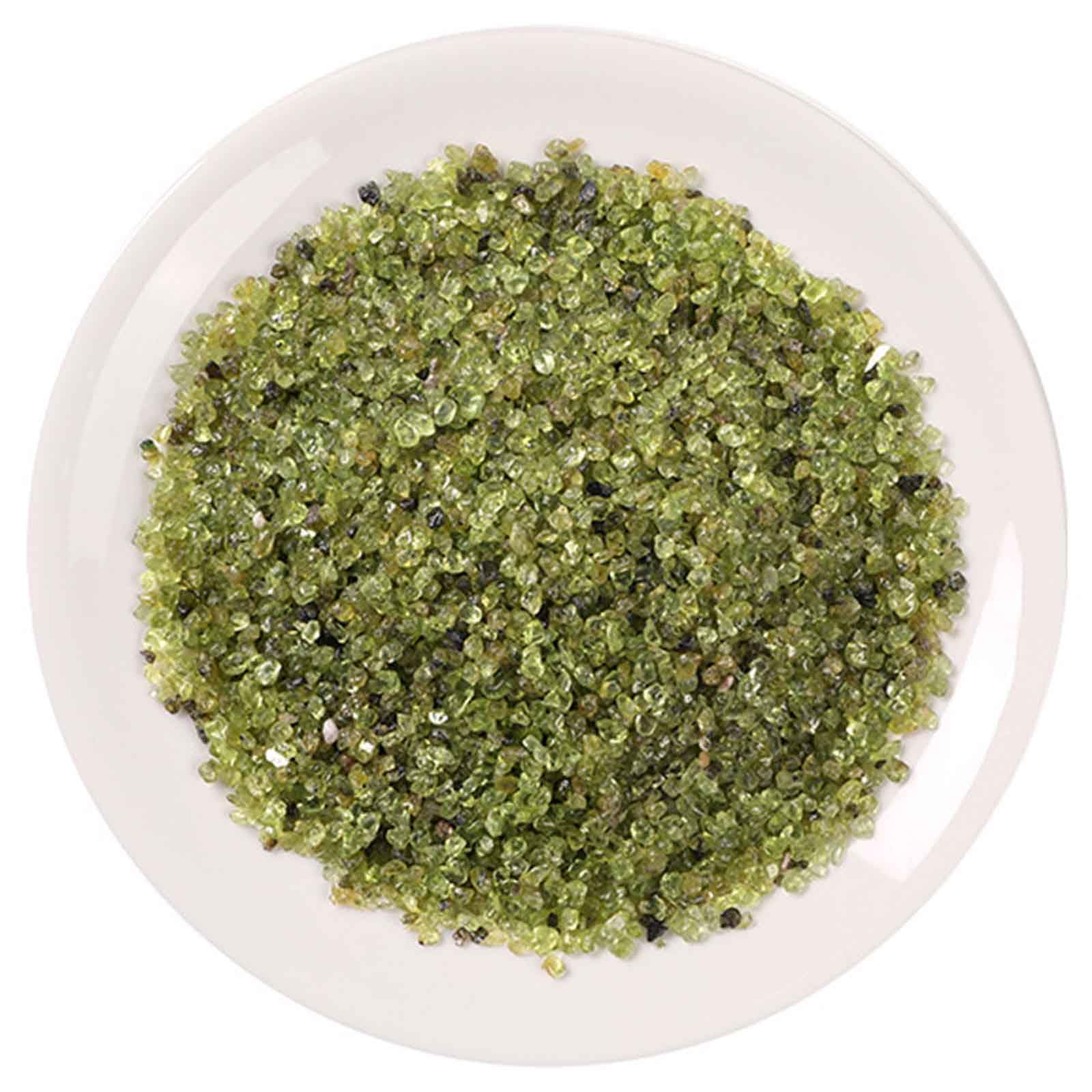 FLYIODFCXV crystal stone, 2. lbs Olivine Chips Crushed Tumbled Stone, for Indoor Plants, Decorative Pea Gravel, Landscaping(3~5mm/2.2lb)