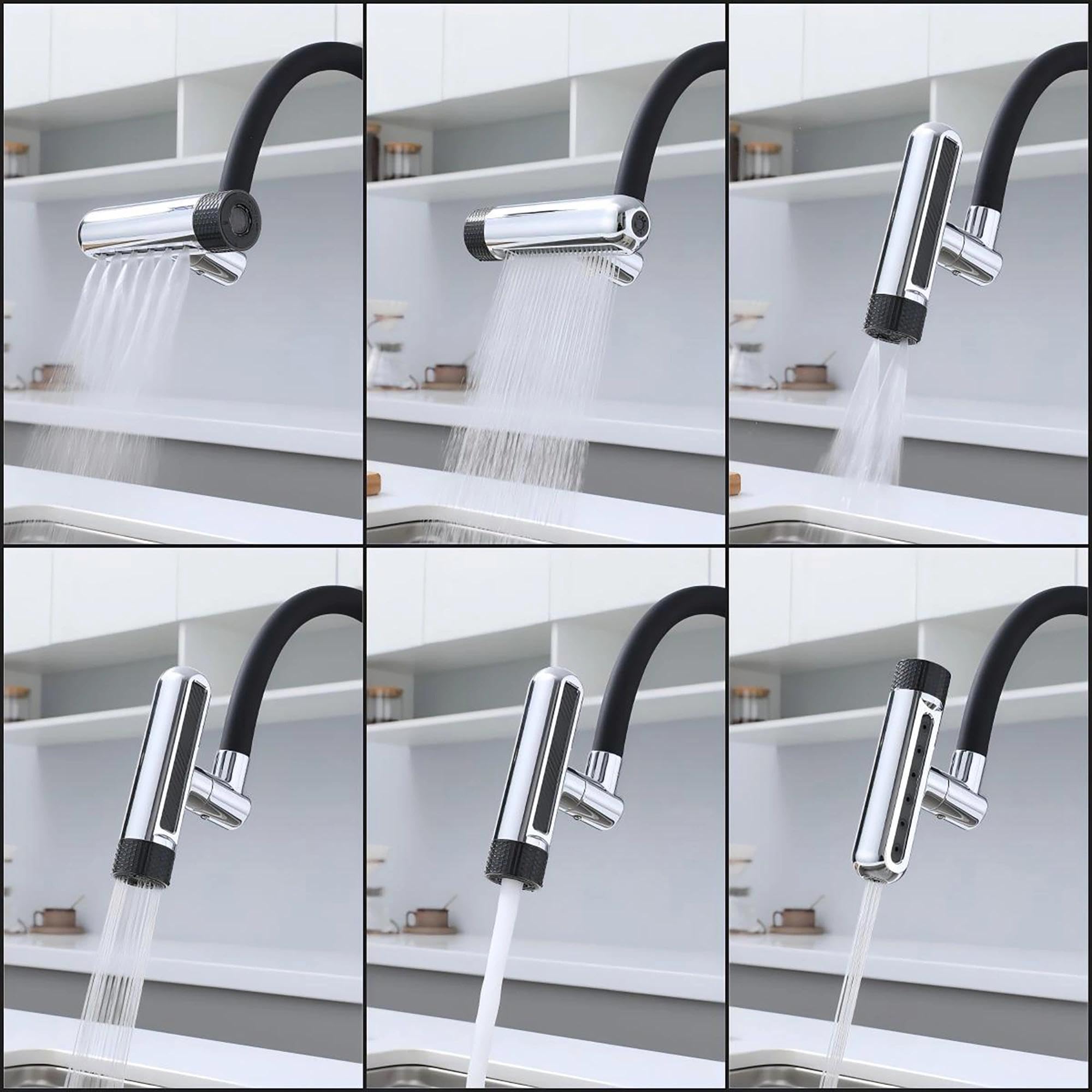 Grifo Cocina Flexible, Grifo Fregadero Cocina, 6 Modos De Salida De Agua, Mezclador Giratiorio A 360°, Grifo Extraible,grifo Flexible Material De Latón(Cromado)