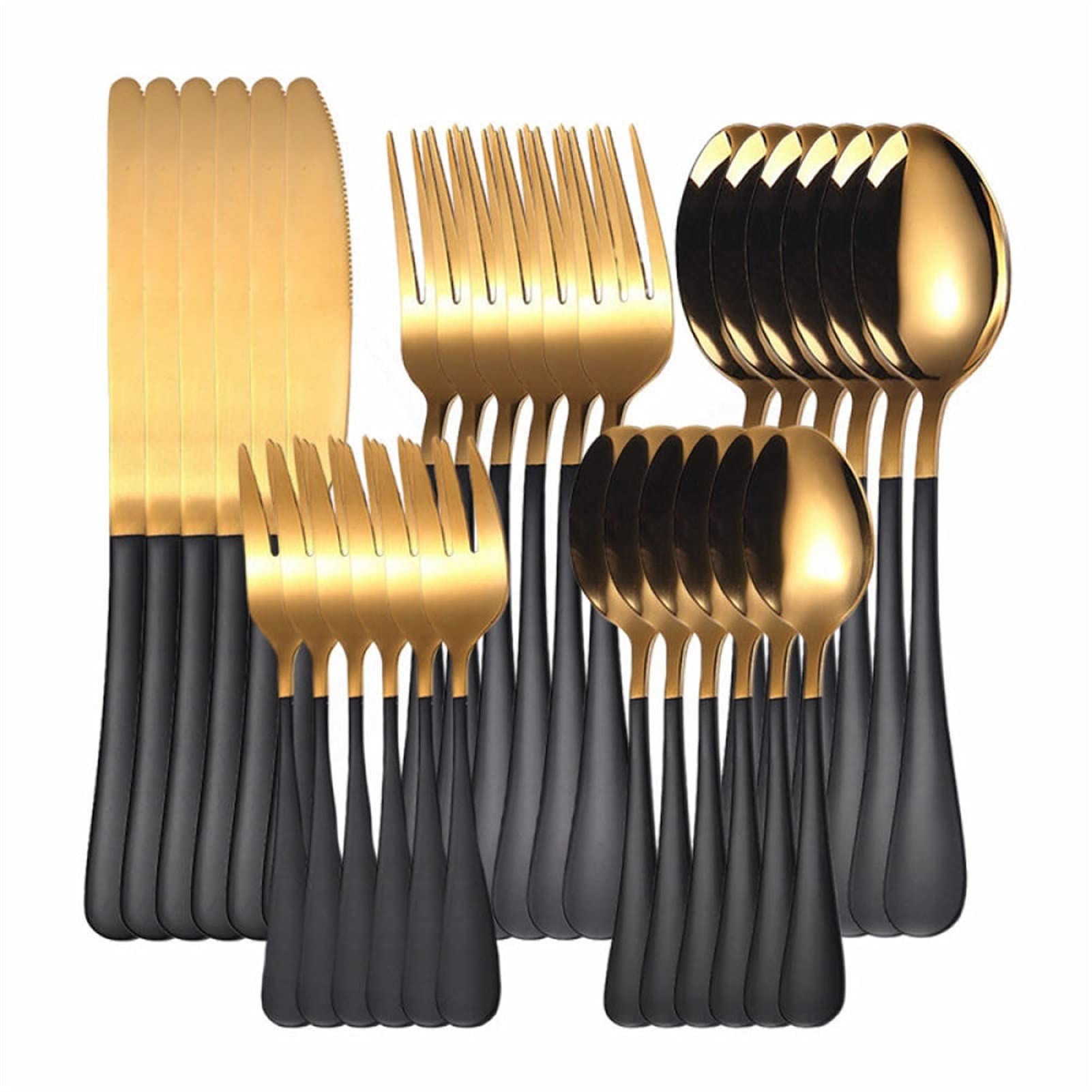 Couverts de Cuisine en Acier Inoxydable, 30 pièces, Blanc et doré, Fourchette, cuillère, Couteau, Vaisselle dorée, Style Occidental, Acier Inoxydable