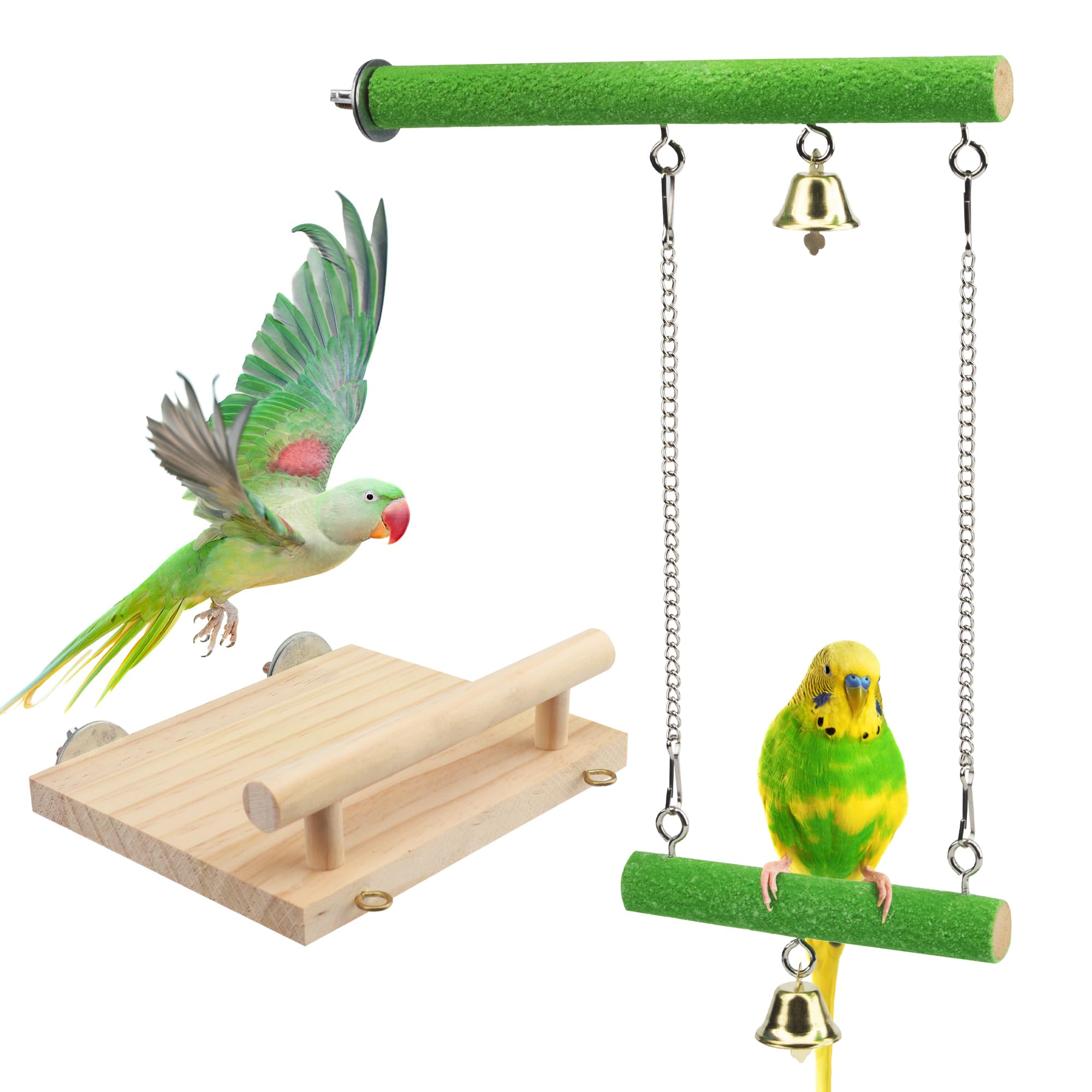 Bird Perches for Cage, Natural Wood Platform Bird Swing Bird Perch Stand Paw Grinding Stick for Parakeet Cockatiels Lovebirds Cage Accessories