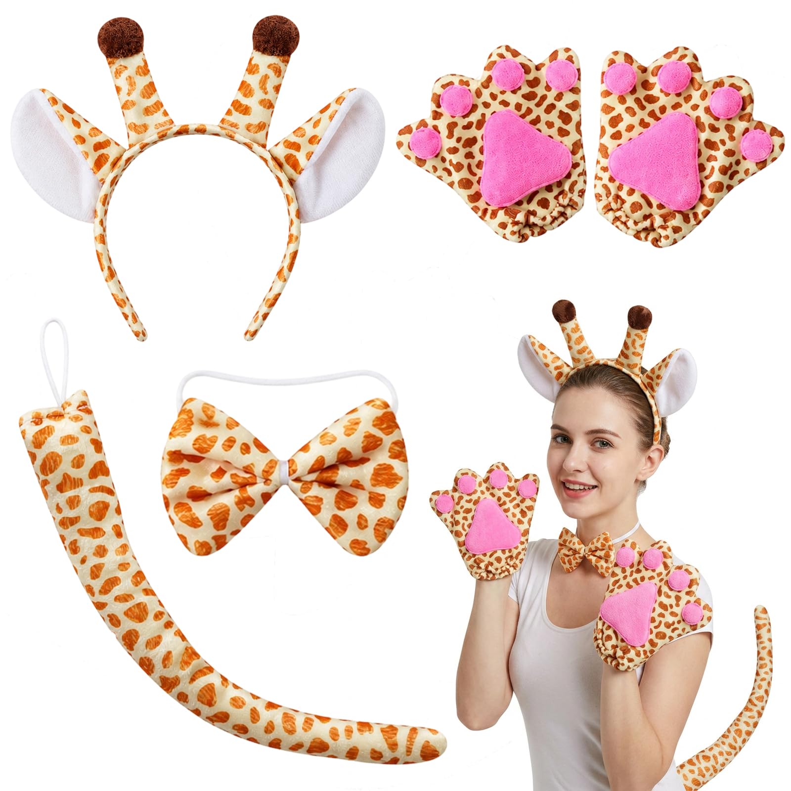 ZPSCXQ 4-Piece Safari Animal Costume Set with Ears and Gloves, Jungle Fancy Dress for Themed Parties and Halloween Celebrations, Yellow Animal Costume Accessories for Costume Events
