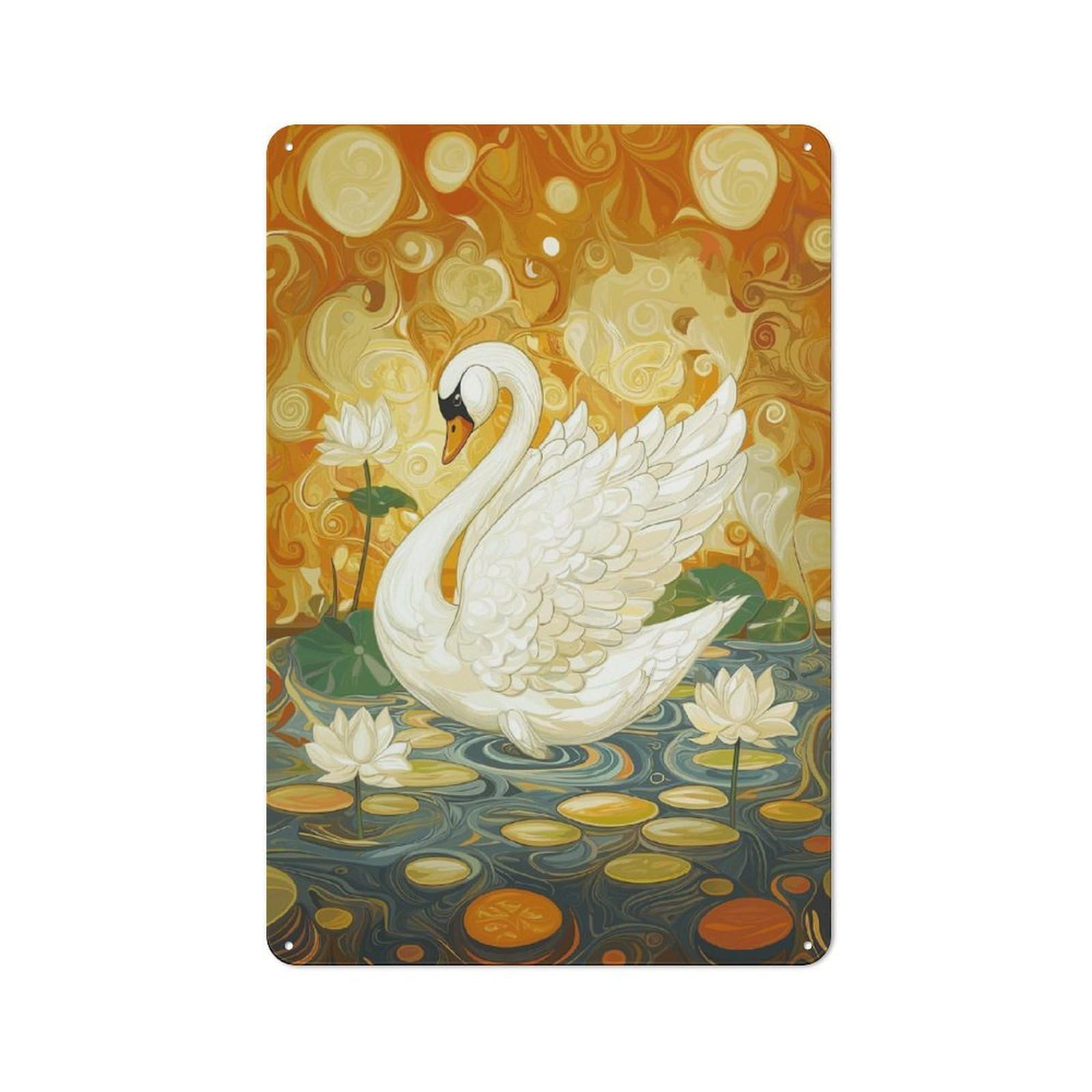 Junmoney White Swan With Spread Wings Metal Wall Sign 30X20cm Featuring For Living Room Wall, For Metal Sign Collectors, For Garage And Workshop Walls