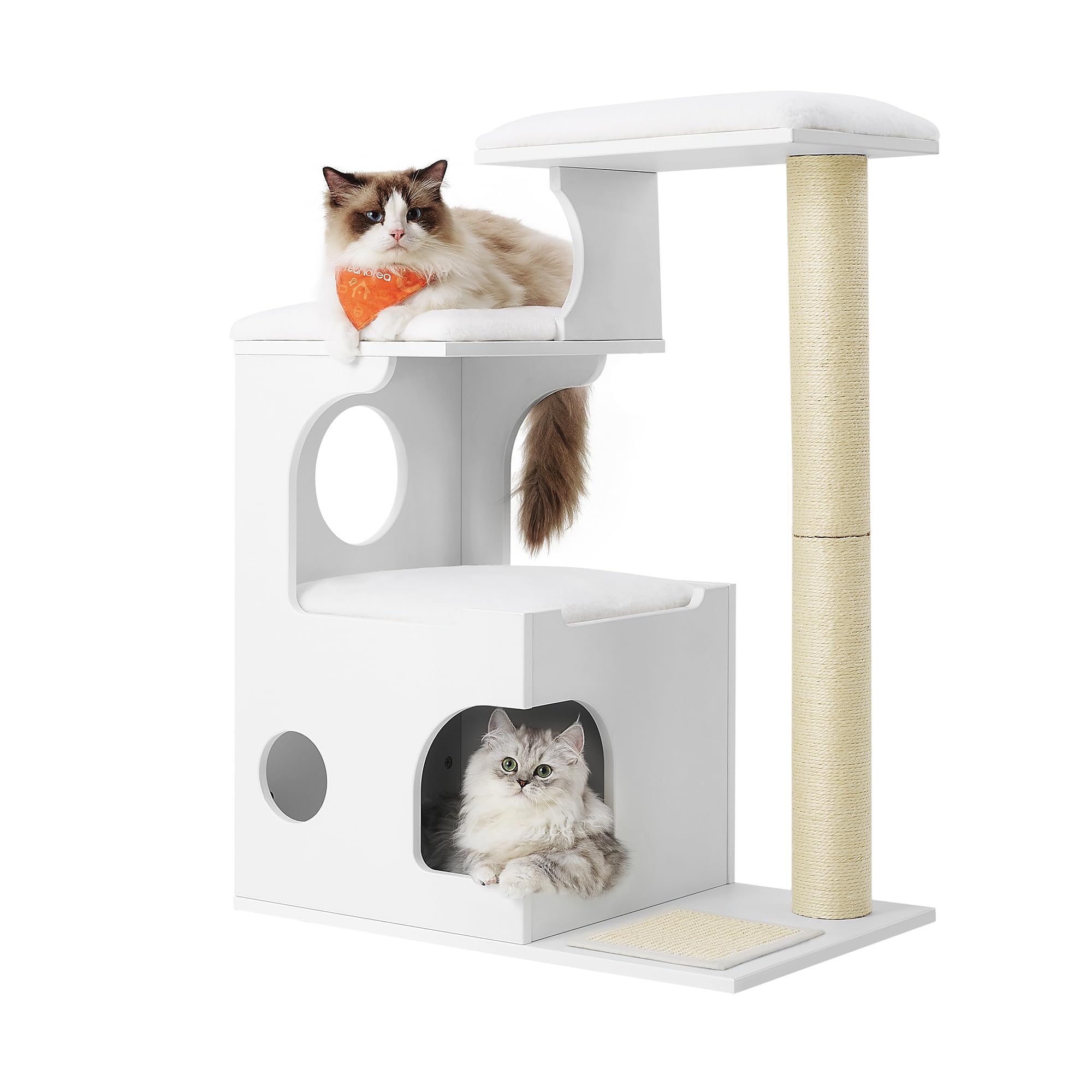 Feandrea WoodyWonders Cat Tree, 33.8-Inch Modern Cat Tower, Cat Condo with 3 Perches, Scratching Post and Mat, Cave, 4 Removable Washable Cushions,