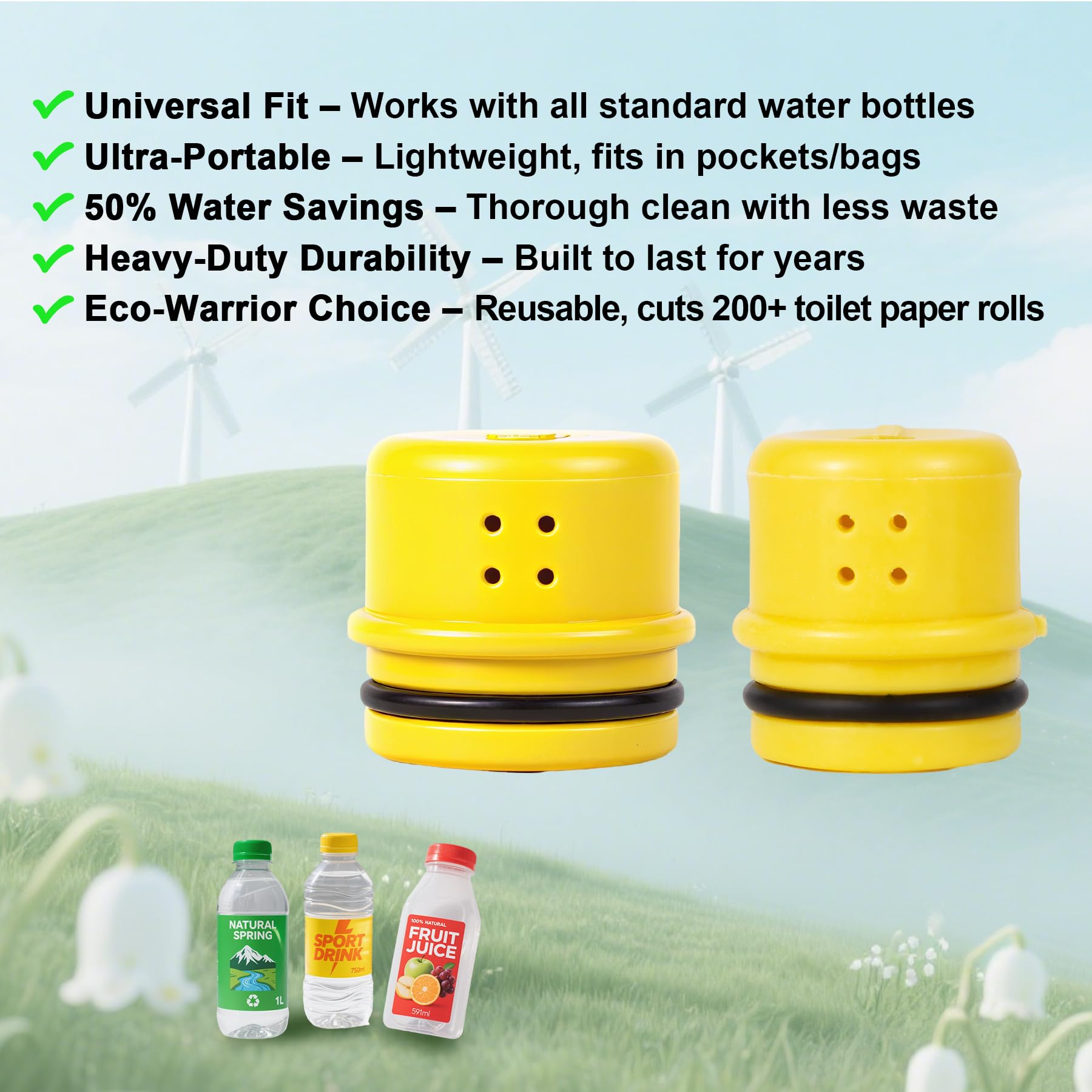 Ultraleichtes tragbares Bidet - Kompaktes Shattaf für Reisen, Camping, Wandern 360° Sprühdüsen Universal Flaschenadapter (passt auf jede Plastikflasche) Ideal für Postpartum, Menstruation