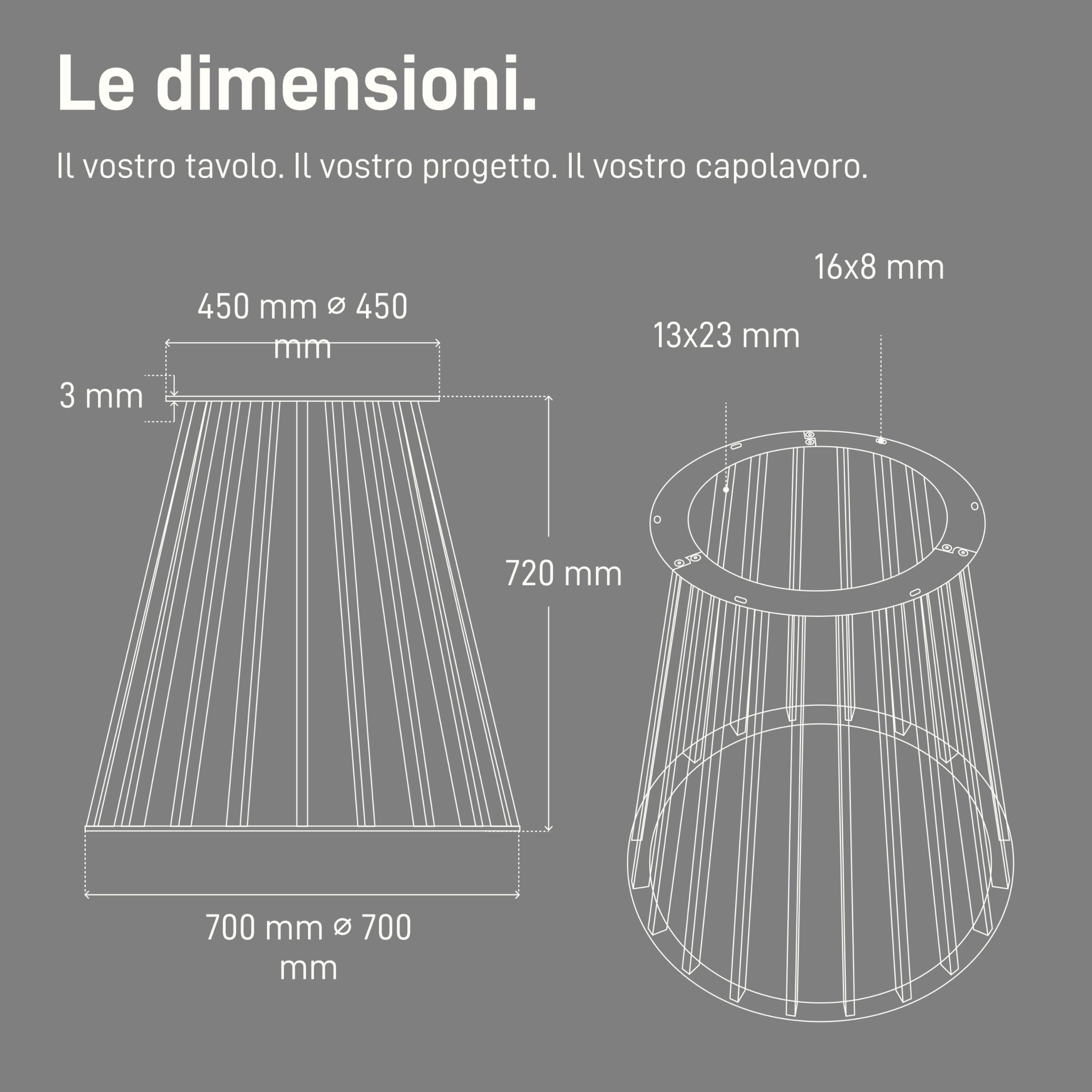 Natural Goods Berlin Colonna da tavolo Conic Bars gambe da tavolo Bianco Metallo - 720mm x 700mm - Telaio tavolo tavolo da pranzo rotondo - Gambe da tavolo per piano ovale in vetro - Piedini in