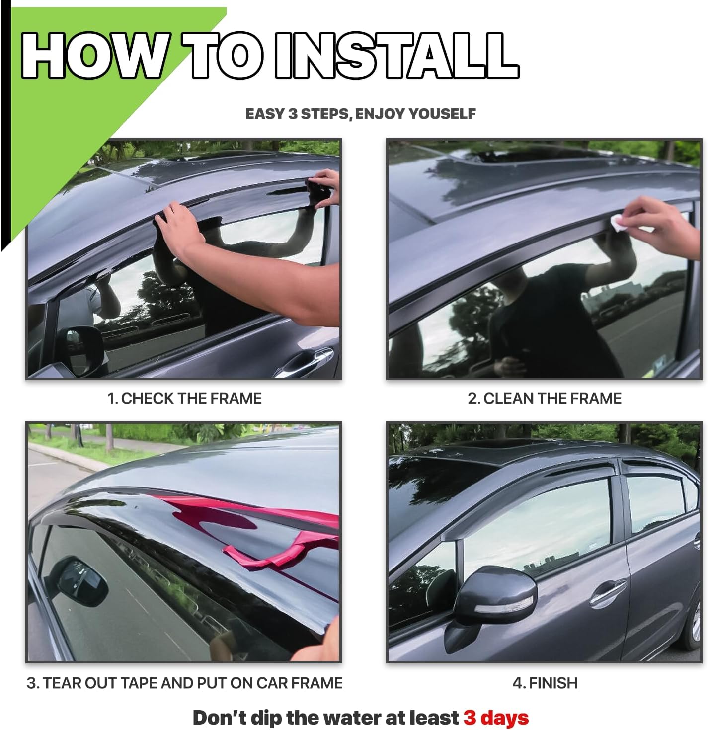 Magshion Car Rain Guards Compatible with 95-99 Nissan Sentra, 4PCs (Tape-On)