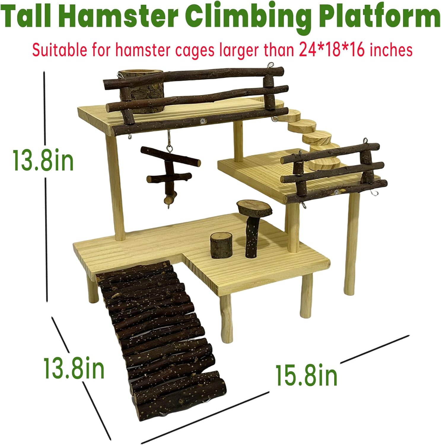 3-Tier Extra Large Wooden Hamster Playground Hamster Climbing Toys Gerbil Platform Small Animals Exercise Activity Set with Ladder for Dwarf Hamsters Mouse Gerbils Rats