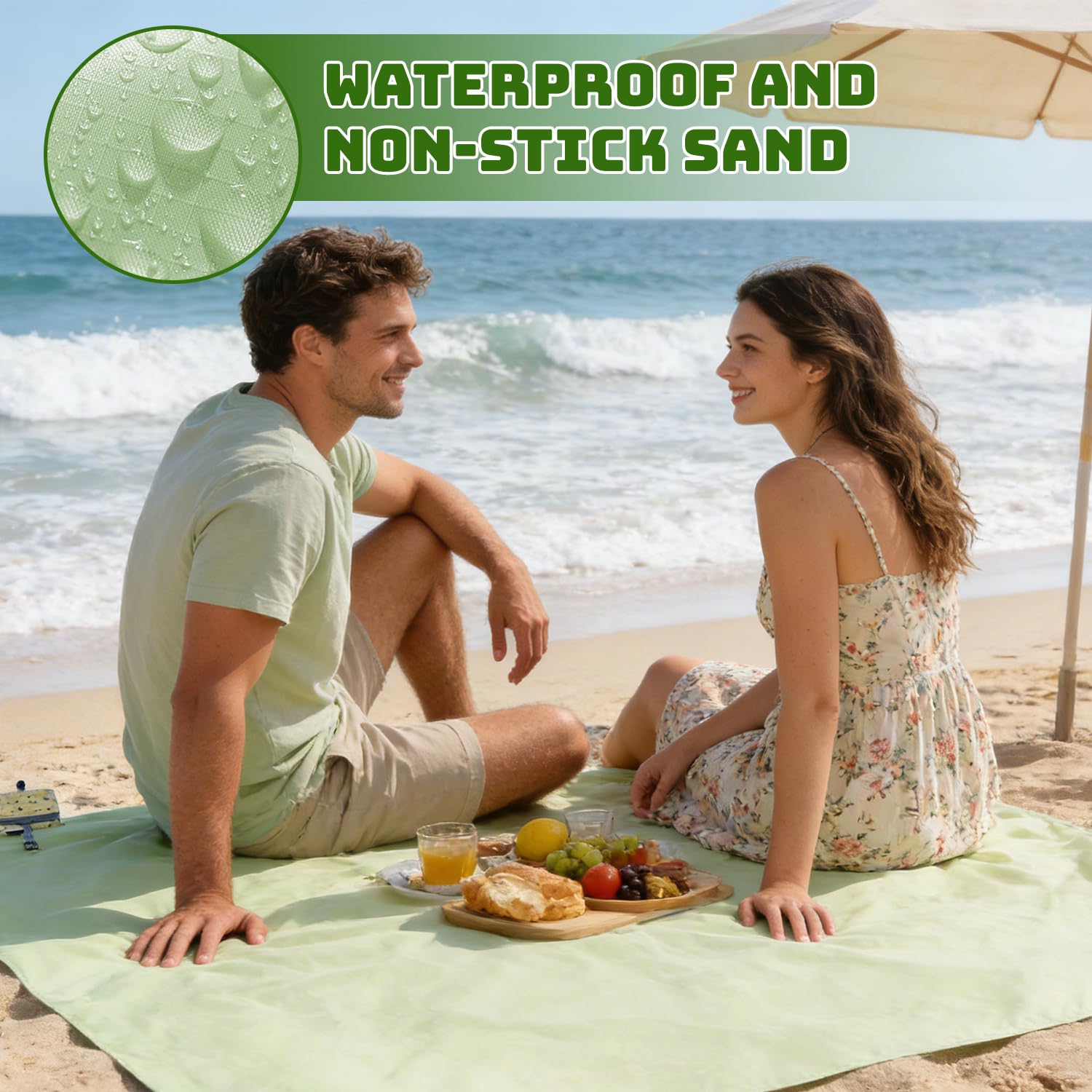 Manta Picnic Impermeable Verde 150 x 210 cm, Tapete de Picnic con Asa, Compacta Manta de Playa, Manta Picnic Portátil, Tapete de Picnic Plegable para Interiores, Playa, Camping, Viajes, Césped, Parque — view 6