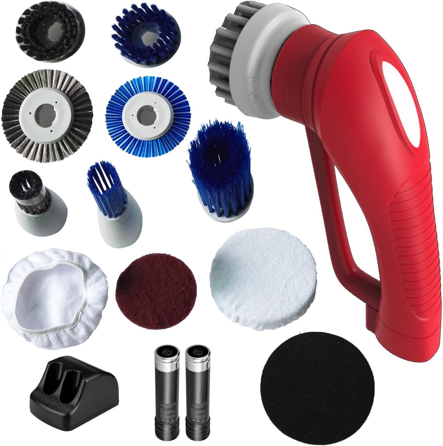 New Model Cordless Power Scrubber, 11 Brushes and Sourcing pads, Multi Purpose Household Hendheld Electric Power Brush, Grill Bathroom Kitchen Car BBQ Shoe Furniture Cleaner, 2 NiMH Batteries