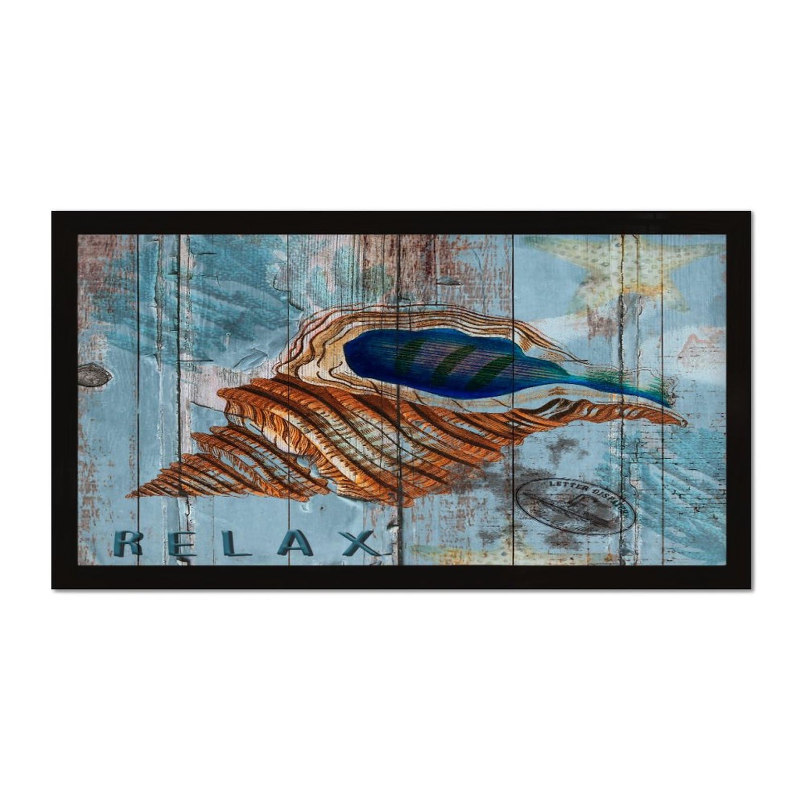 Plaque en bois vieilli nautique et hippocampe premium