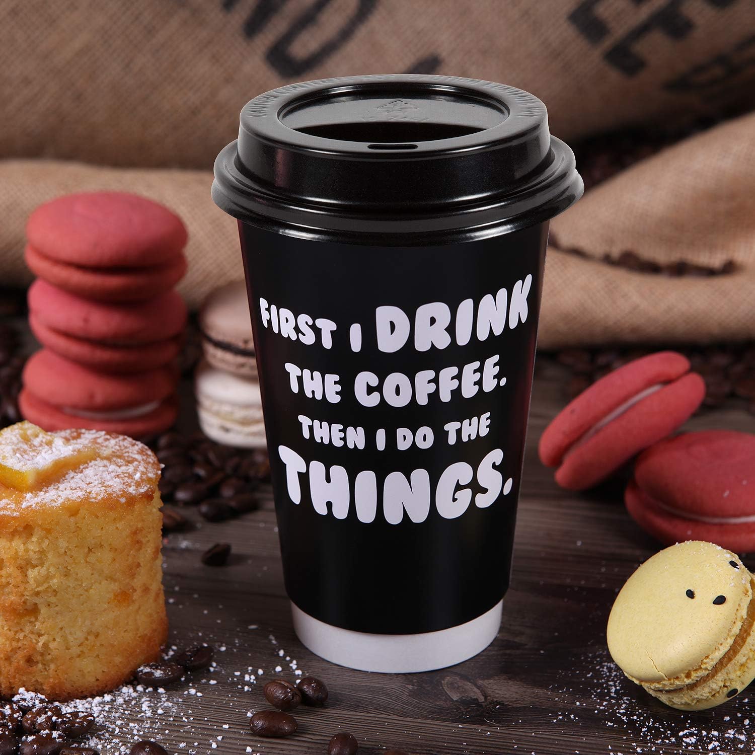 Suреr Sаlе 🛒 Premium 16oz Disposable Paper Coffee Cups With Lids (50ct) - 5 Fun Quotes in Each Pack - Make Your Own Coffee or Tea With These Paper Coffee Cups - Insulated Double Wall - No Need For Sleeves
