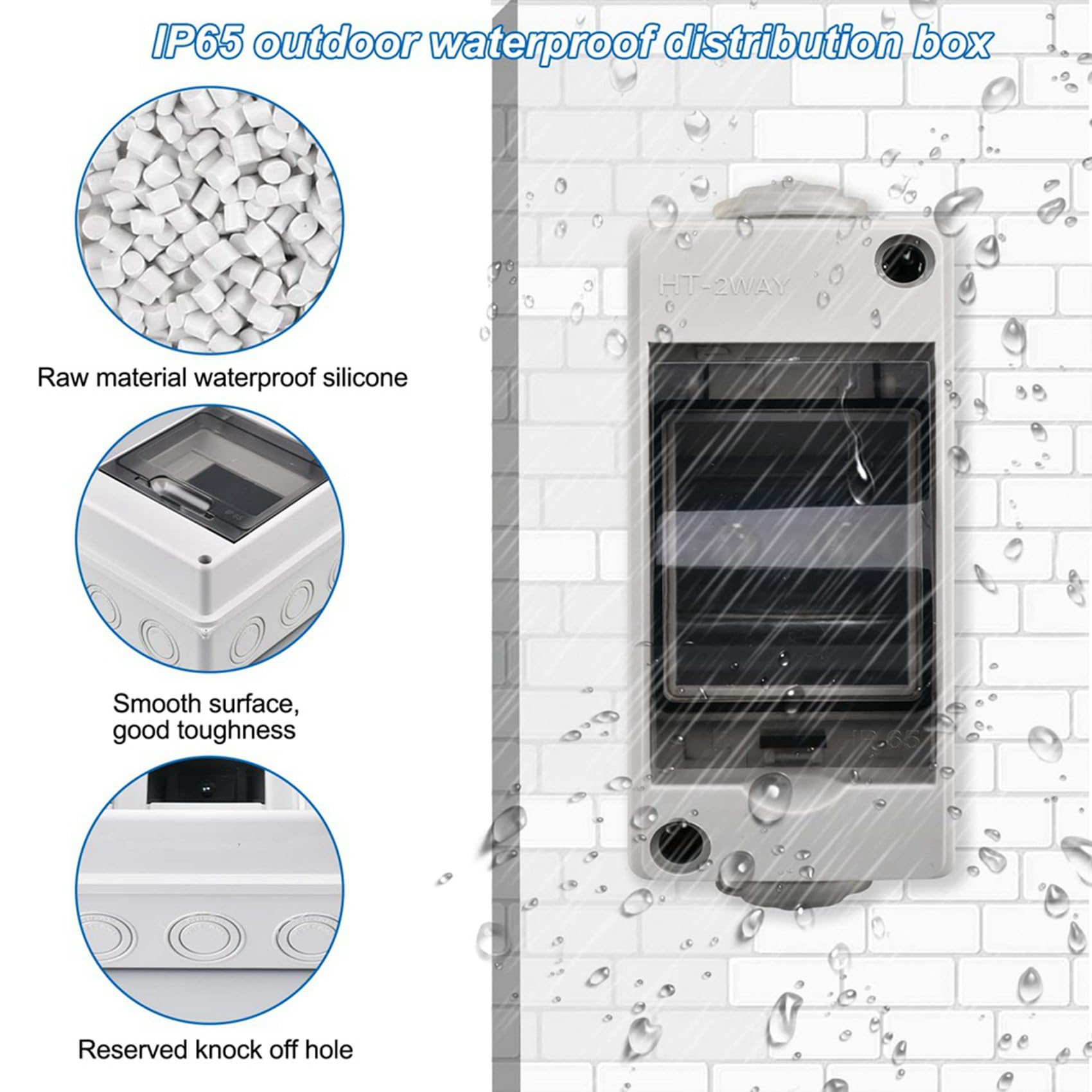 Caja de distribución de 2 vías con cubierta impermeable IP65 y