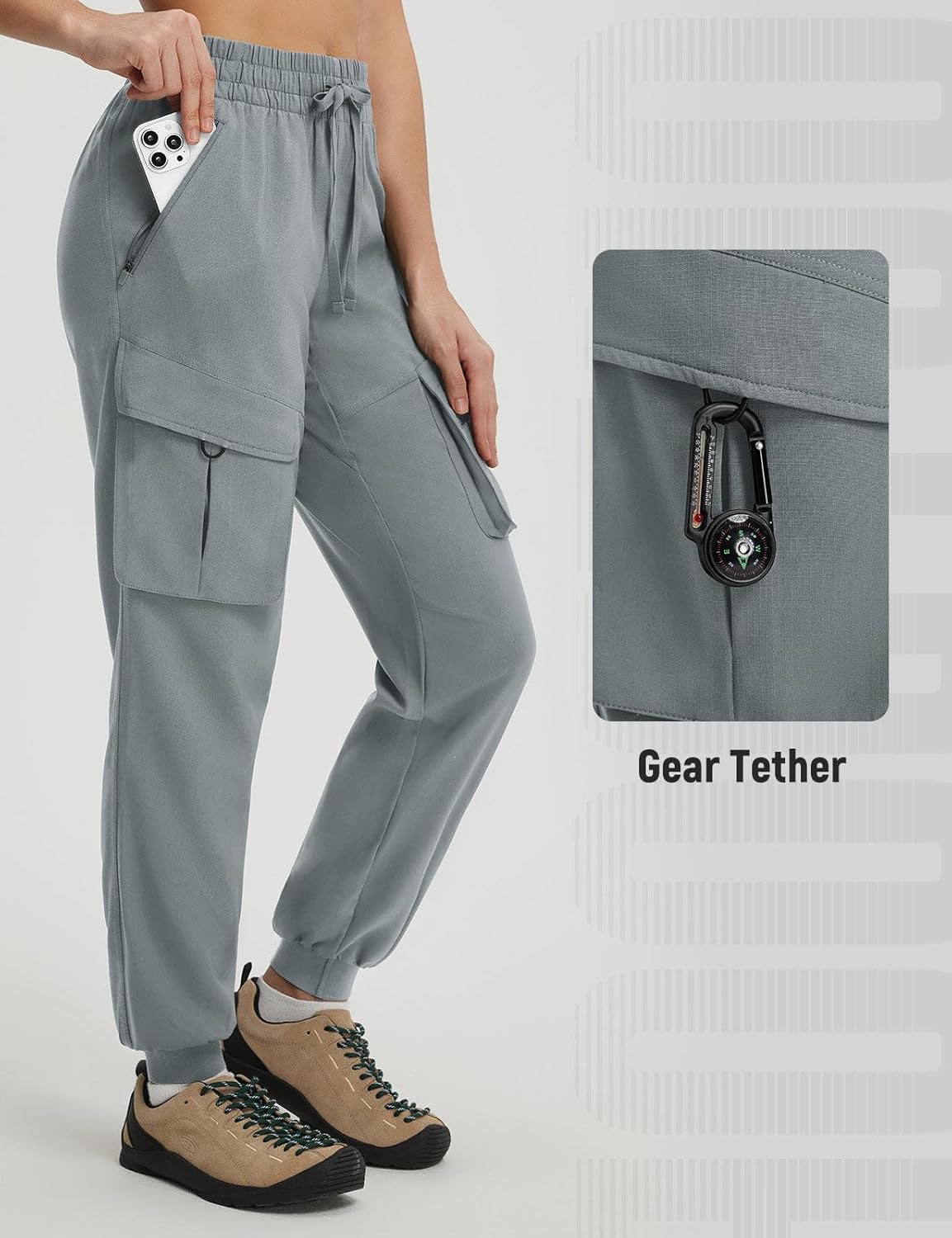 baleaf Women's Ripstop Hiking Pants with 6 Pockets Water Resistant Joggers Lightweight Quick Dry Elastic Waist Travel Pants - Image 6