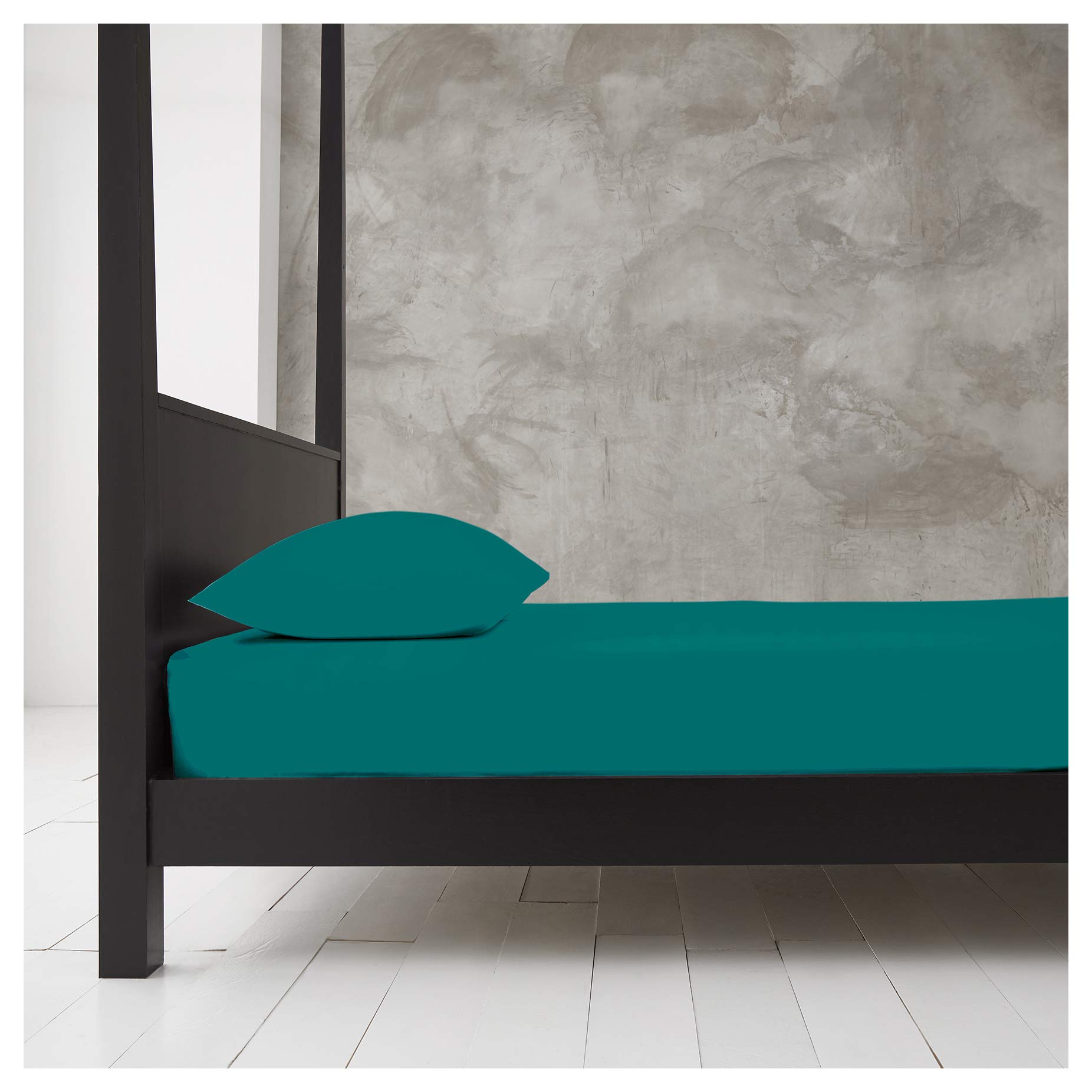 GC GAVENO CAVAILIA Easy Care Polycotton Fitted, Plain Dyed Bed Sheets OR Housewife Pillowcases 2 Pack, Deep Teal, Single
