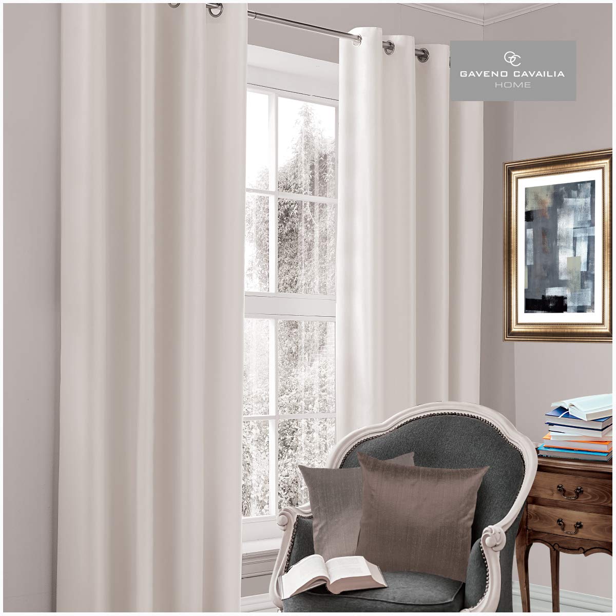 Gc Gaveno Cavailia White Gaveno Cavailia Luxury Thermal Fully Lined Pair Of Eyelet Black Out Curtains 66X54 Inches