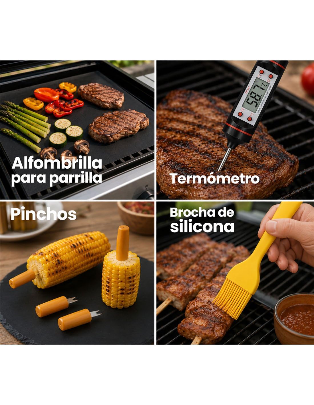 JARDIN202 - Juego Utensilios Barbacoa, Accesorios Parrilla Acero Inoxidable, Set Grill, Kit de Herramientas BBQ con Bolsa de Transporte | (38 Piezas)