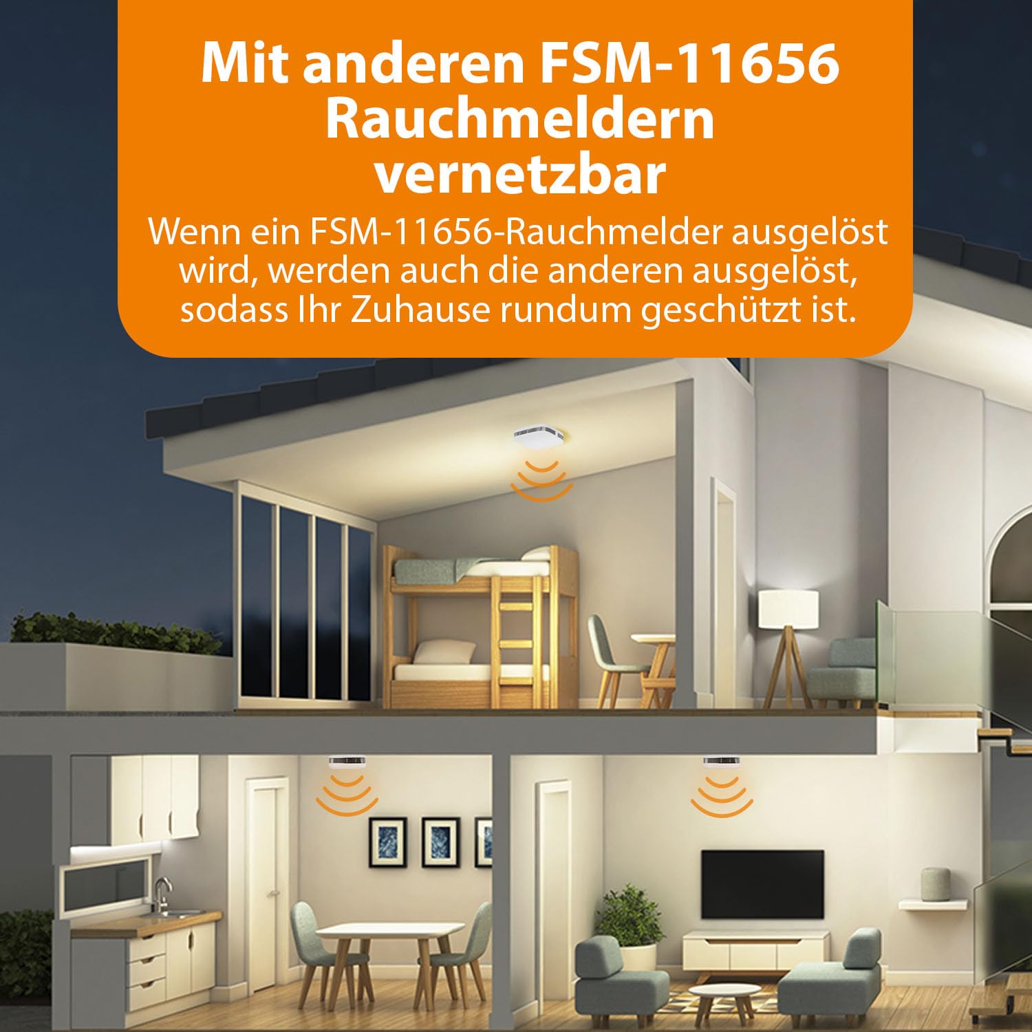 Smartwares Interkonnektierbarer Rauchmelder 6er-Pack - Kopplung von bis zu 24 Meldern - 5-Jahres-Batterie - Optischer Sensor - Leuchtanzeige - Testknopf - Geräuschlose Funktion - FSM-11656