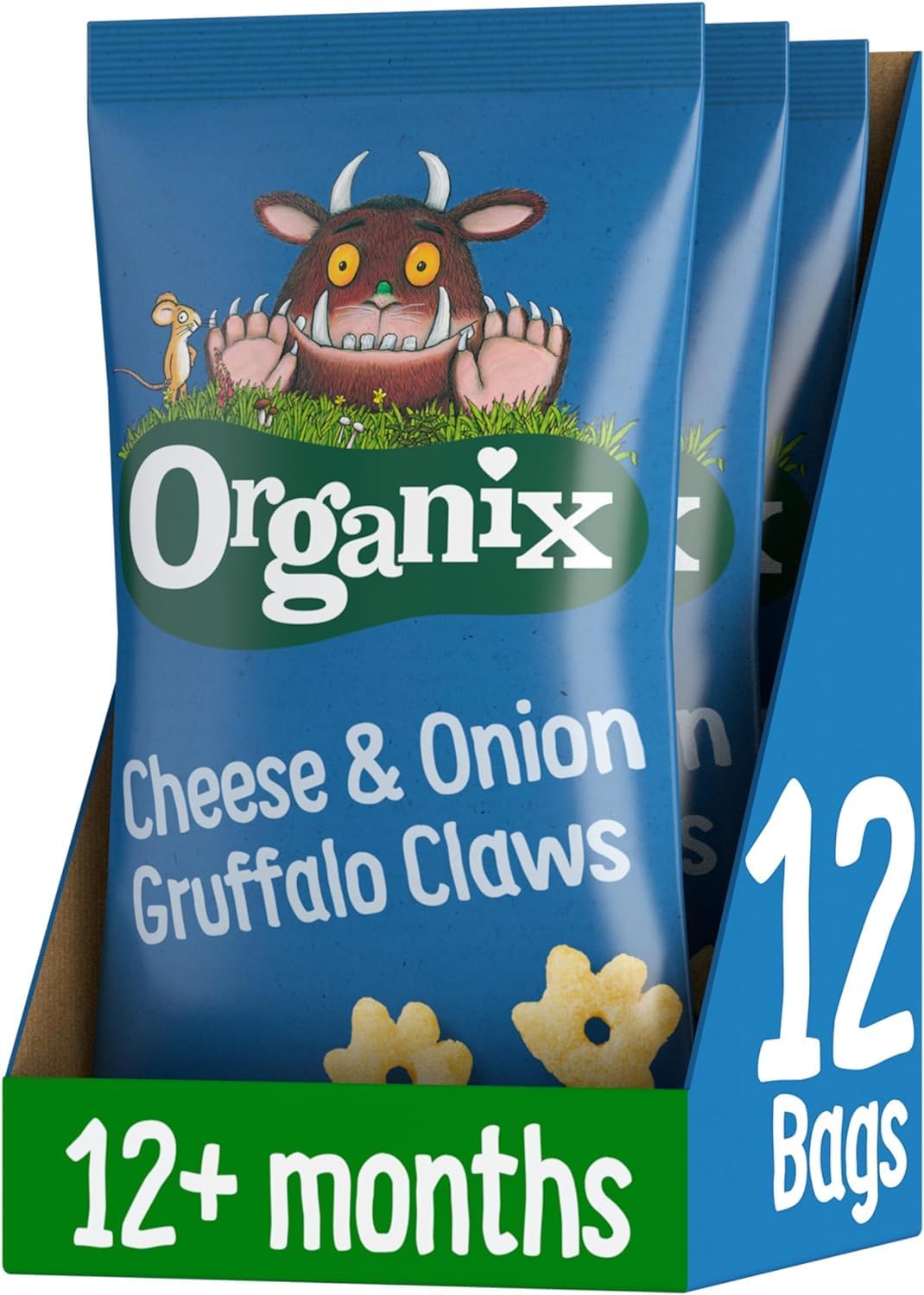 Organix Cheese & Onion Gruffalo Claws, Toddler Snack Puffs, 12+ Months, Multipack, 4 x 15 g Bags Per Pack (3 Packs Total)